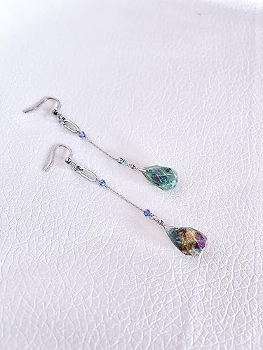 Miniatura 8 de Collar y Aretes en Plata Esterlina con una bella Piedra Ruby en color verde con toque de rosado y un cristal verde claro.