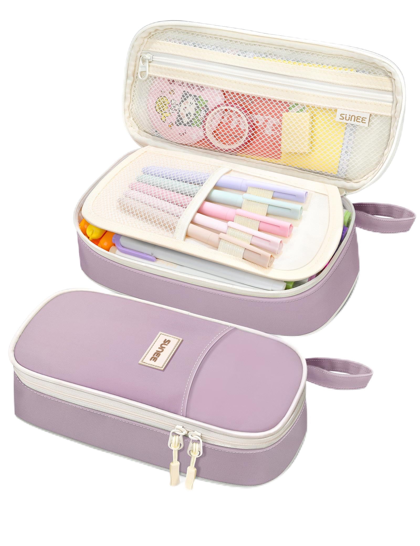 SUNEE Cute Pencil Case, Aesthetic Pen Pouch, Colored Large Pencil Bag with Zipper, Kawaii Stationery Storage and Organizer, Purple School Supplies for Teen and Adult Girls