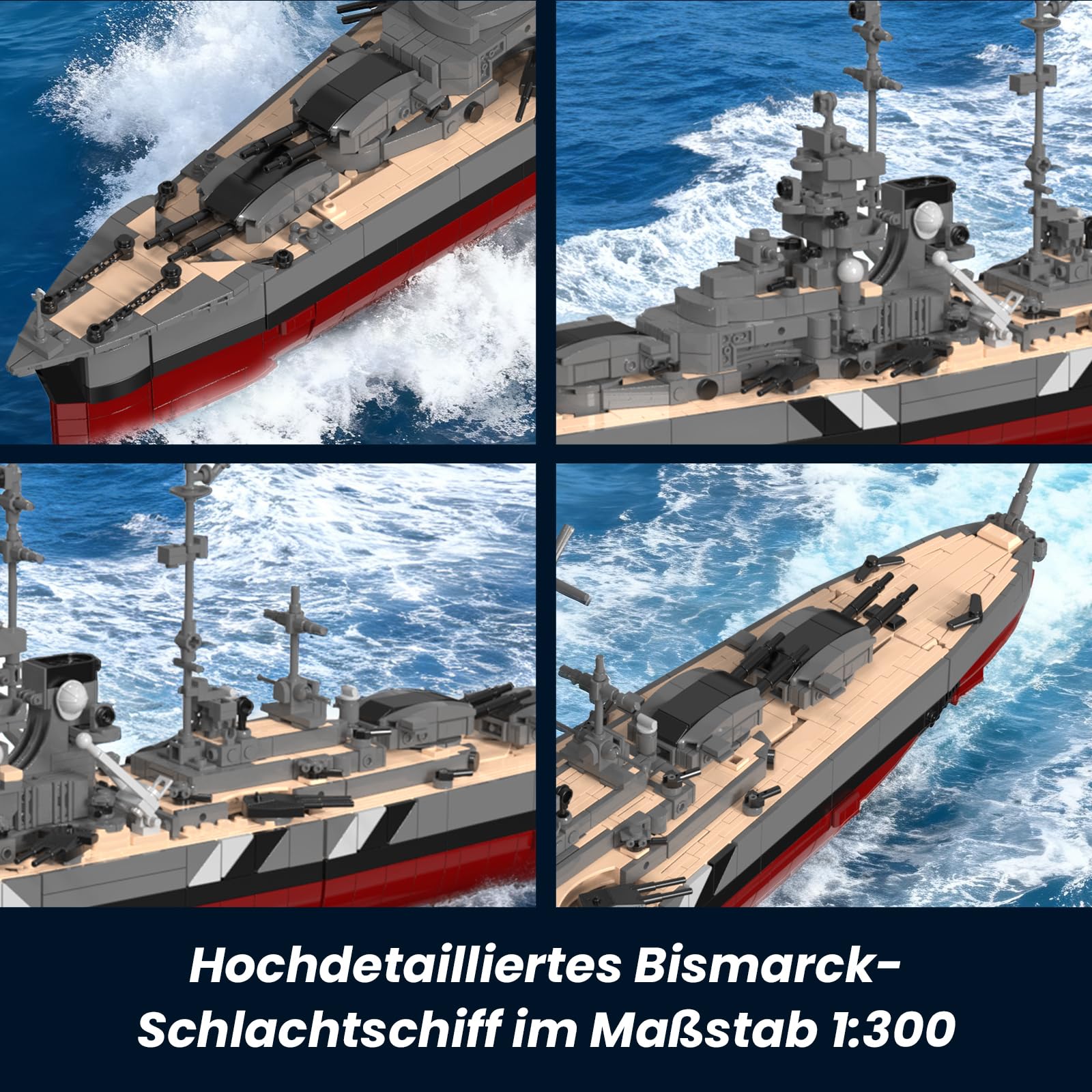 Brihappen Zweiten Weltkrieg Schlachtschiff Bausatz Set, Deutsche Kriegsschiff Bismarck Bausteine Set für Erwachsene und Jugendliche ab 14 Jahren, Militär-Themen-Bausatz als Geschenk（2535 Stück）