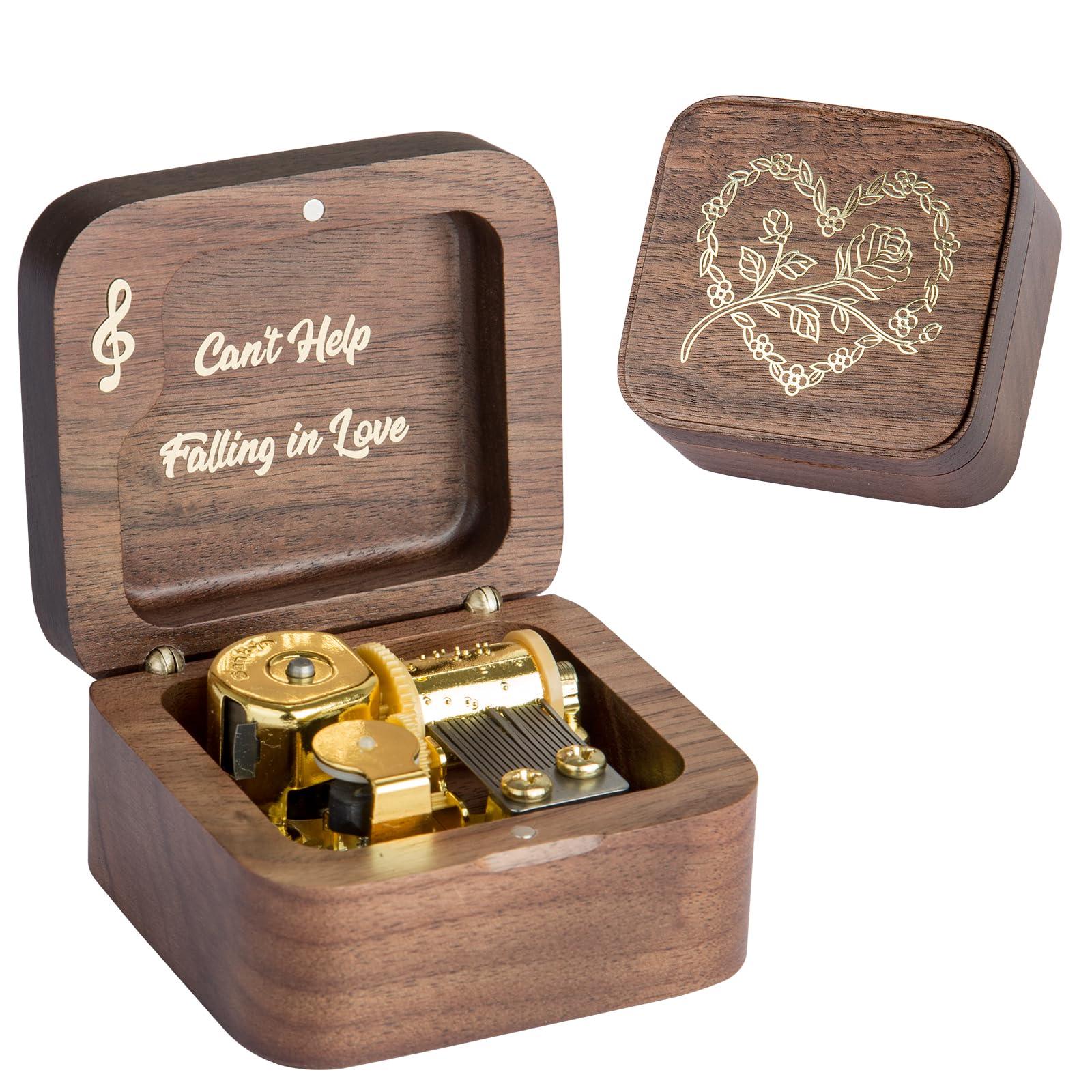 Cant Help Falling in Love - Caja de música de madera vintage, regalo para cumpleaños, Navidad, día de San Valentín, aniversario (nogal)