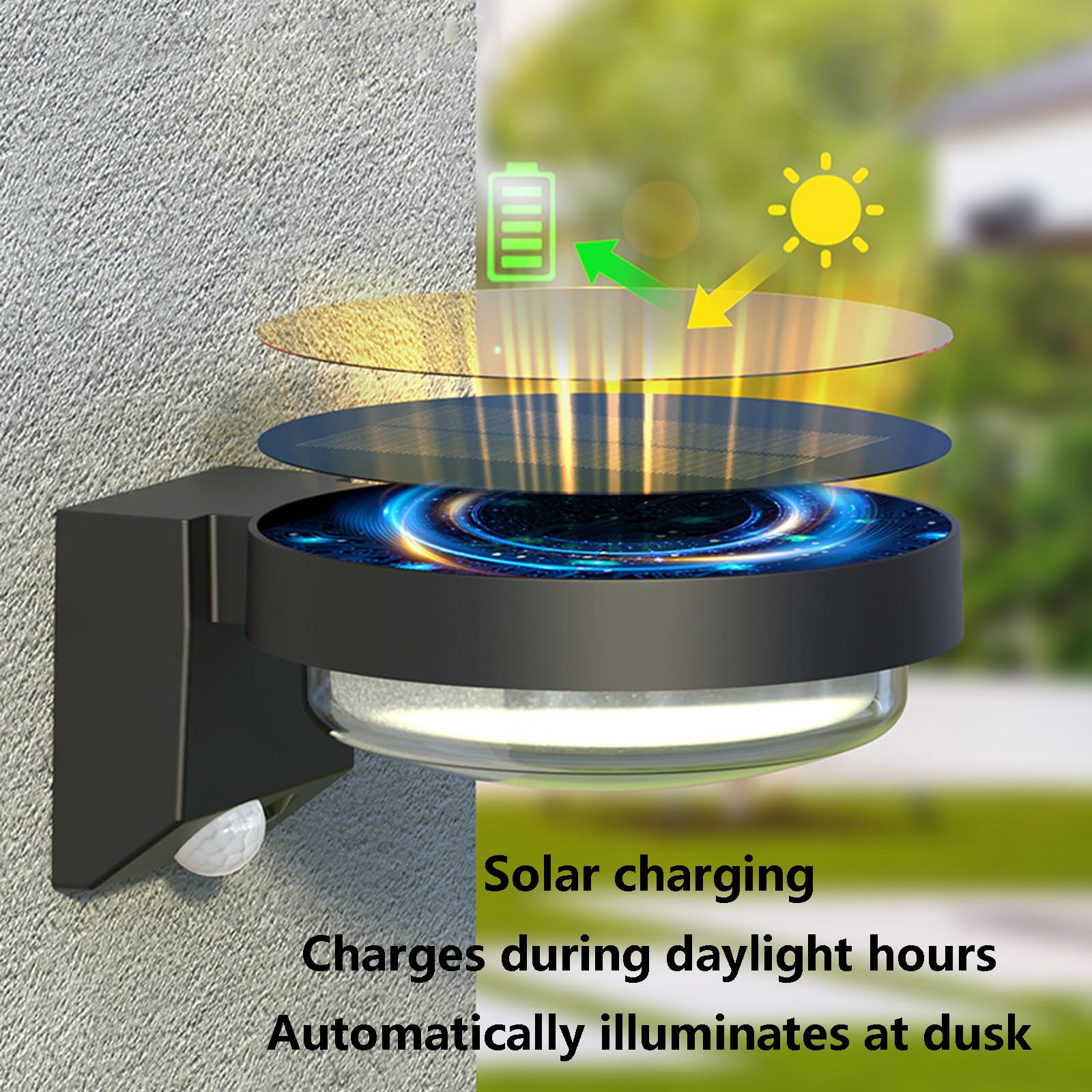 LED Solar Wandlampe Aussen IP65 Wasserdichte Wandleuchte mit Bewegungsmelder Wandbeleuchtung Moderne Dekorative Wandleuchten Schwarze für Garten Balkon Terrasse (Weißes Licht,2 Stück)