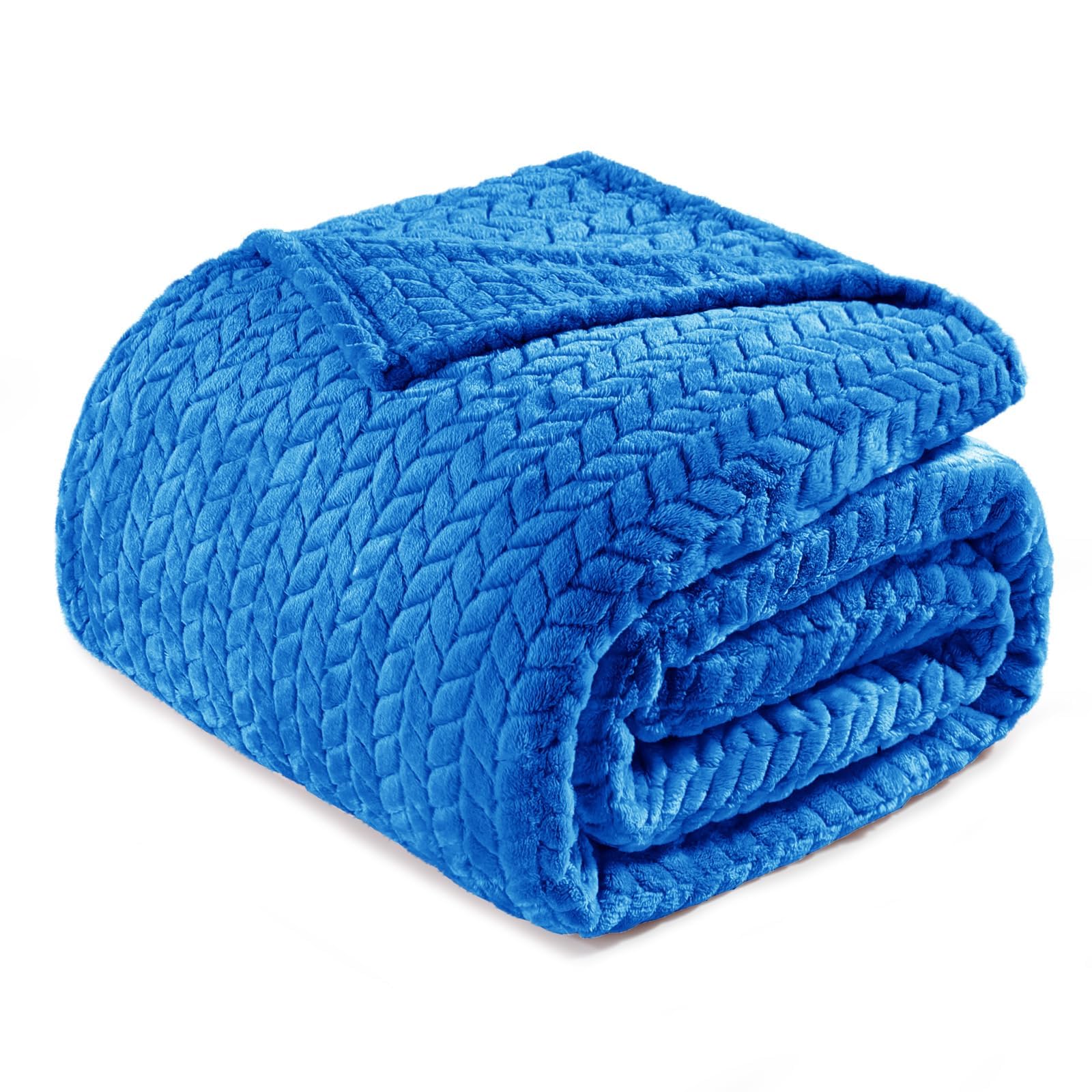 Exclusivo Mezcla Fleece King Size Blanket for Bed, 90x104 Inches Soft Cozy Jacquard Flannel Blankets, Lightweight Fuzzy Plush Warm for Women, Cobalt