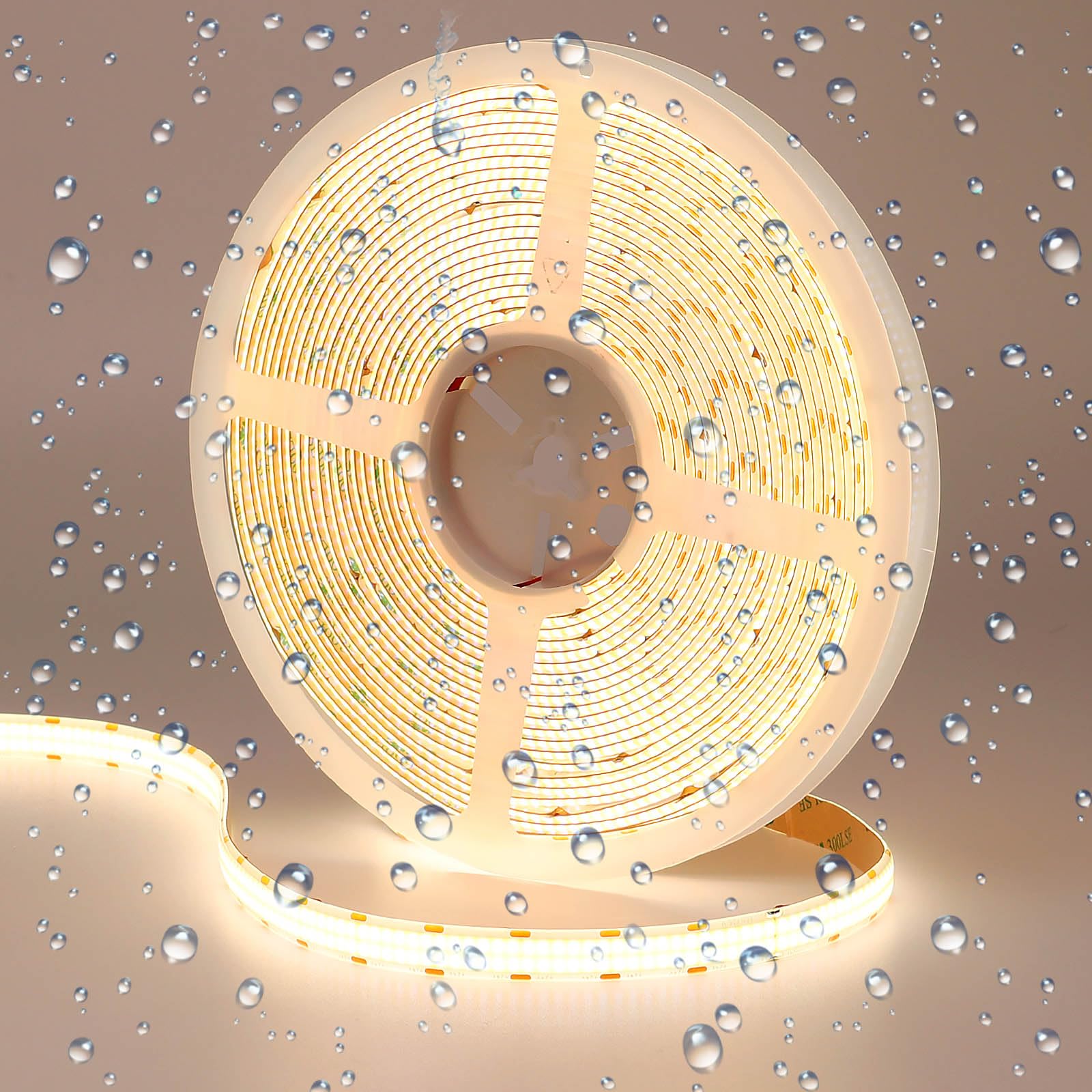 GOMING 32.8ft(10M) DC 24V Double Row COB LED Strip Light Natural White 4000K IP65 Waterproof 6000LEDs CRI 93+ 20000lm Uniform Glow Dotless Flexible LED Tape Lights for DIY Home Decor(No Power Supply)