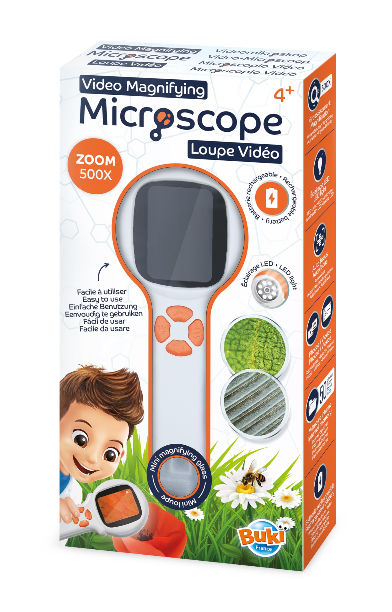 BUKI MR300 - Microscopio Lupa Vídeo Portátil Niños – Zoom 500x con Pantalla, LED y Fotos/vídeo, Juguete científico, +4 años