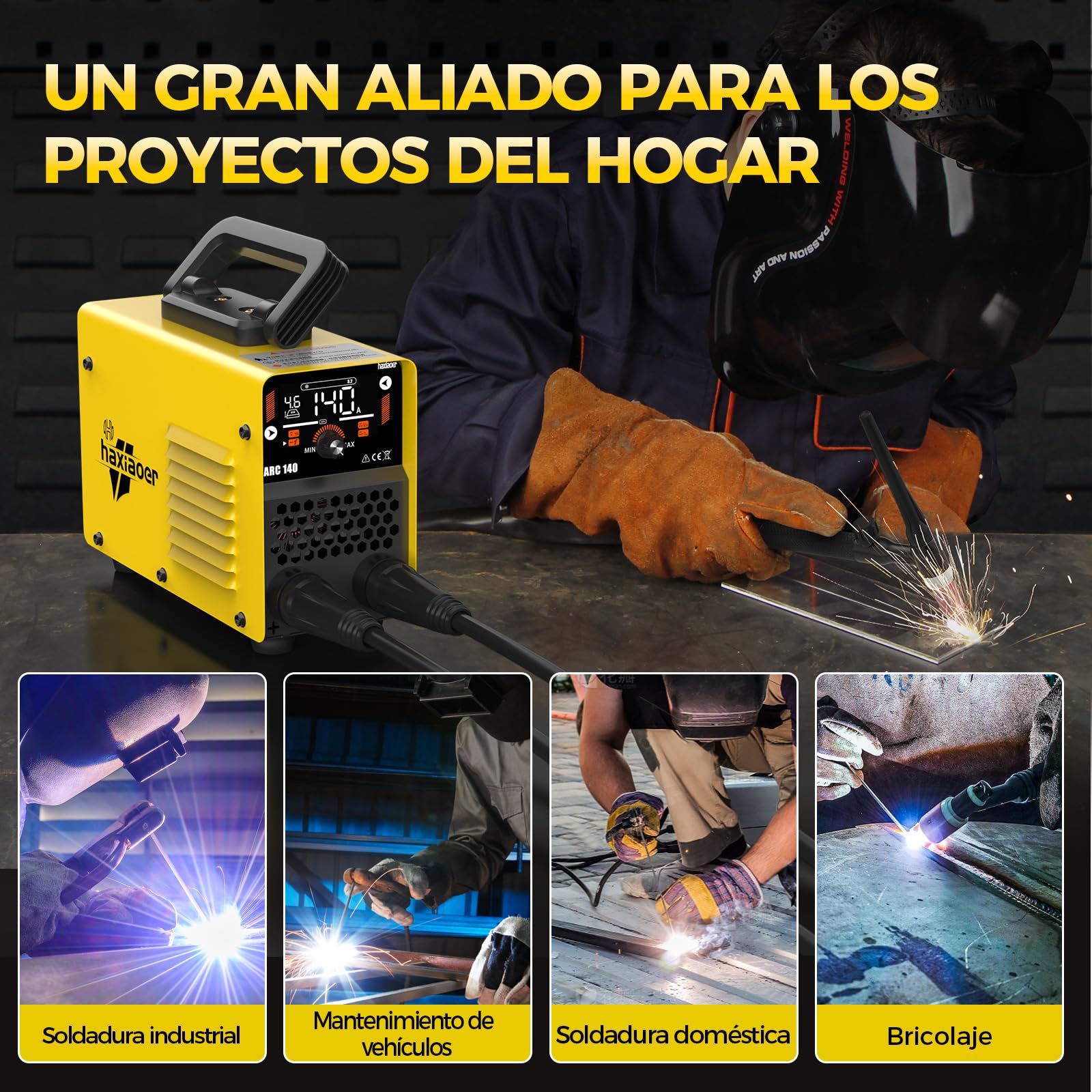 haxiaoer 140A Soldador Inverter - 2 en 1 Mini Maquina de Soldar de MMA Lift TIG Con Pantalla LCD Digital Inteligente Soldador de Arco, IGBT, 10 Electrodos de Soldadura