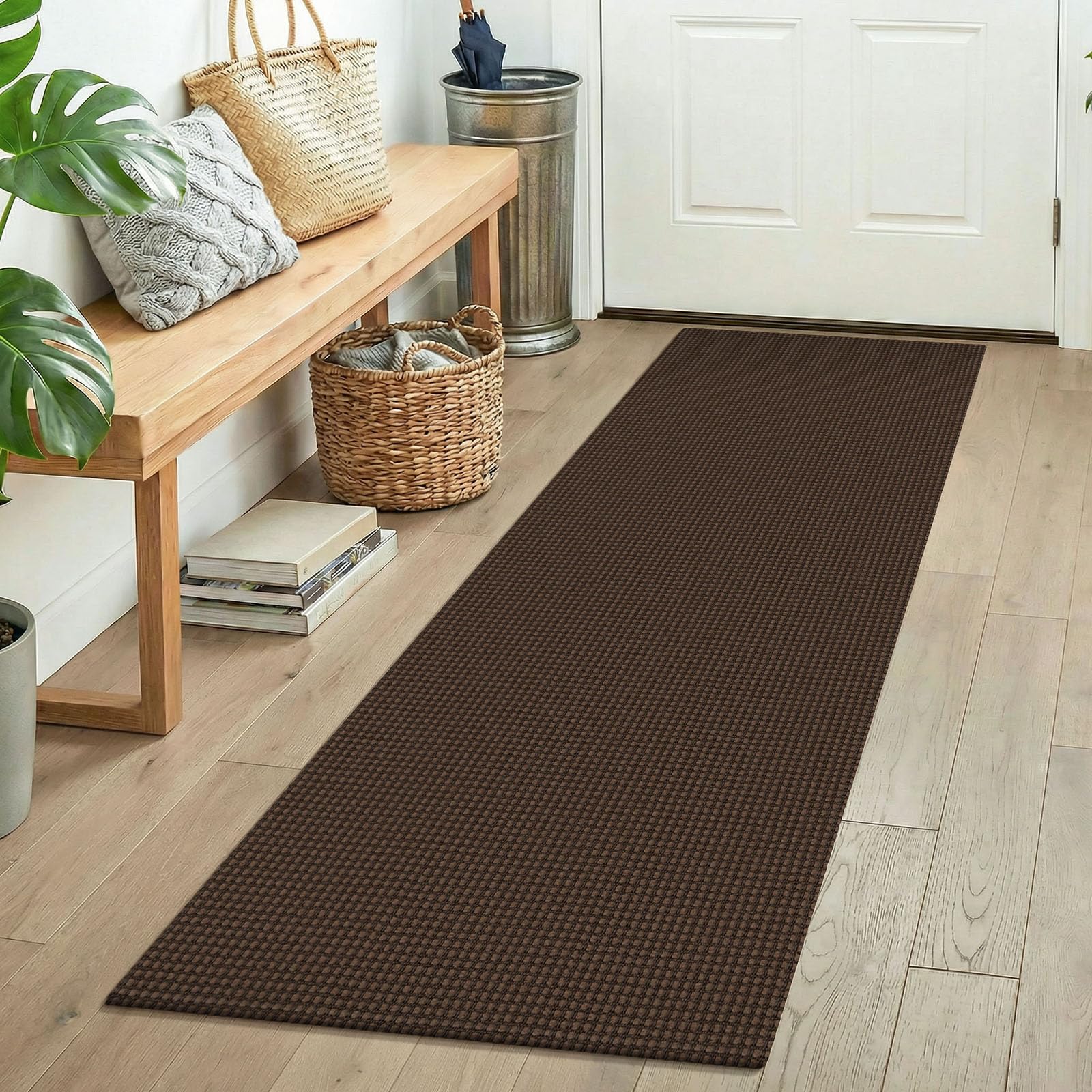 KOZYFLY Runners for Hallways 2x5 ft Washable Kitchen Runner Non Slip Rubber Backed Hall Runners Cotton Entryway Runner Rugs Floor Carpet for Indoor Backdoor Bedroom Kitchen, Brown/Dark Brown — image 1