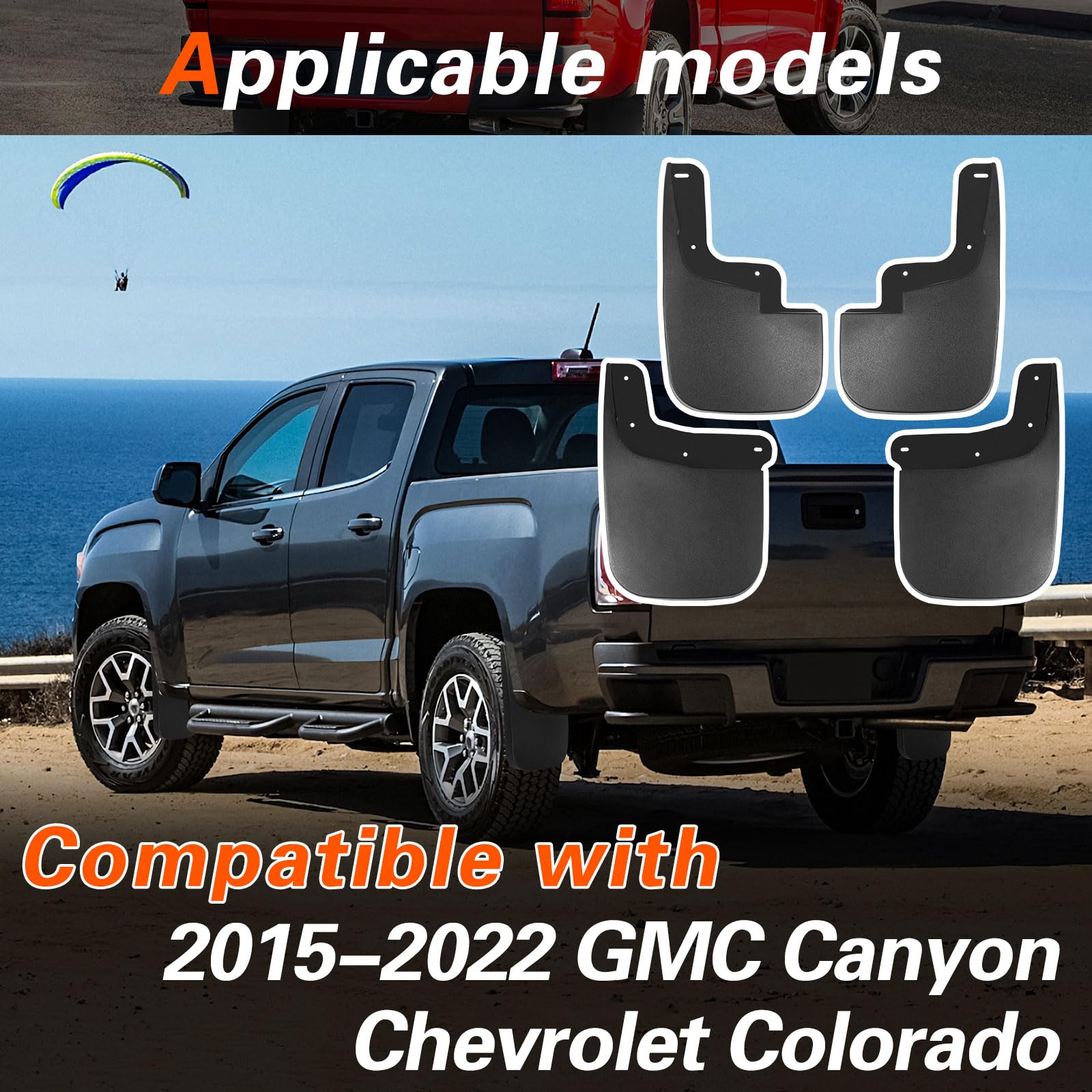 Hbzxqp Mud Flaps Compatible with Chevy Colorado/GMC Canyon Without Fender Flares 2015-2022 Mud Guards for Trucks 4pcs Splash Guards Front & Rear Side
