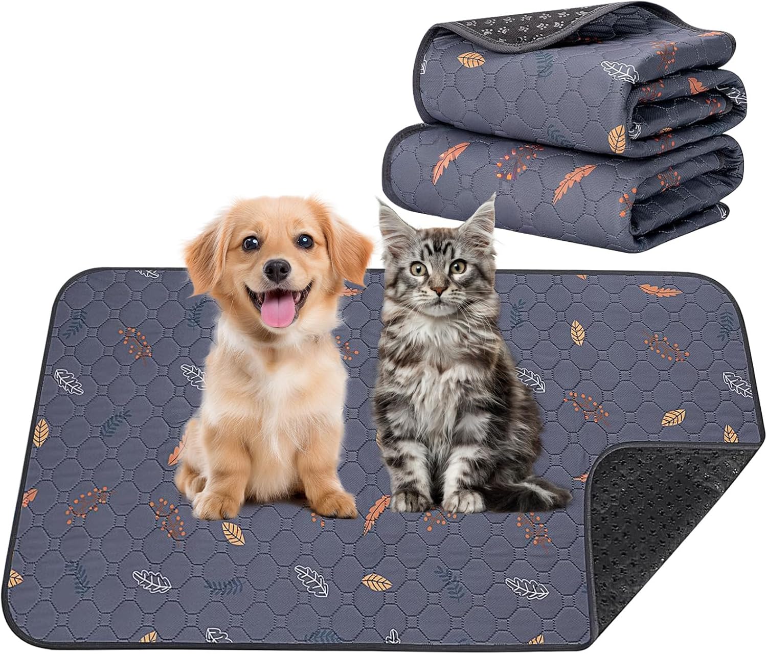 Washable Pee Pads for Dogs, 2 Pack Absorbent Reusable Puppy Pads Dog Training Pads, Waterproof Non-Slip & Leak-Proof Potty Whelping Pad for Playpen, Crate, Bed, Potty Training 35.5"x24"
