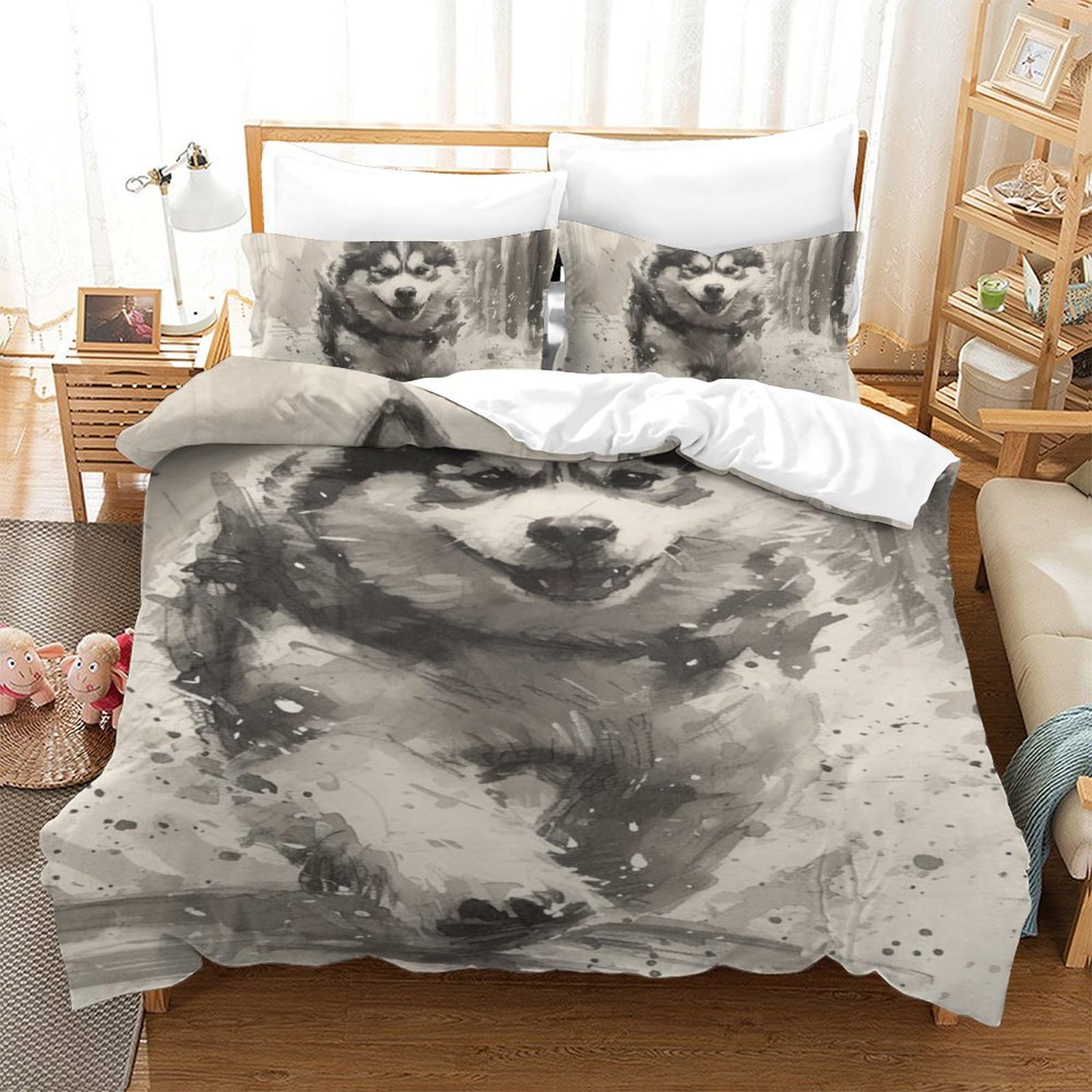 Housse de couette Husky anti-plis et facile à laver pour lit simple 140x200cm