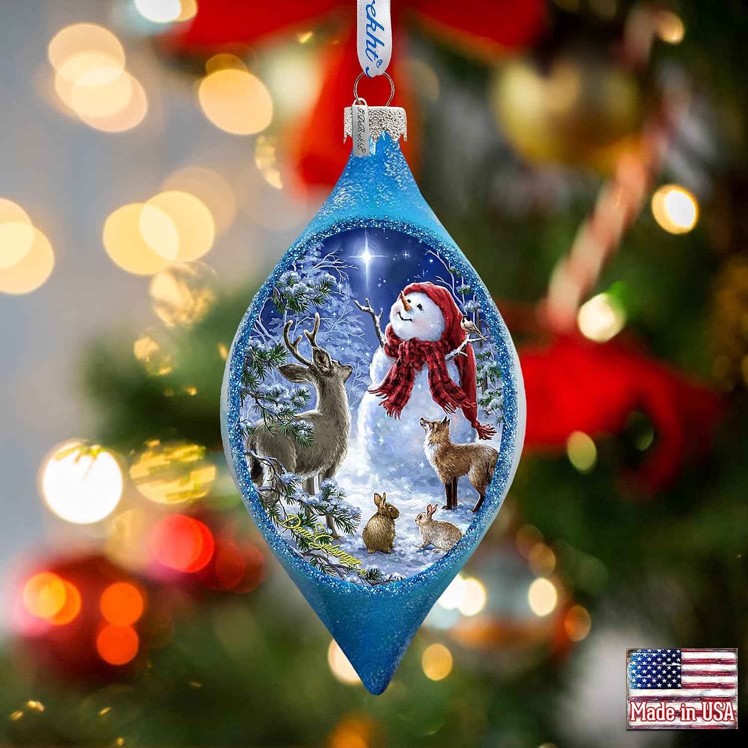 Trimming the Tree Snowman Drop Glass Ornament by Dona Gelsinger 757-103-DG - G.DeBrekht