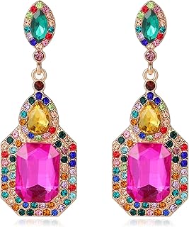 Vintage Rhinestone Dangle Statement Earrings Colorful Long Crystal Dangling Drop Earring for Women Formal Wedding Prom