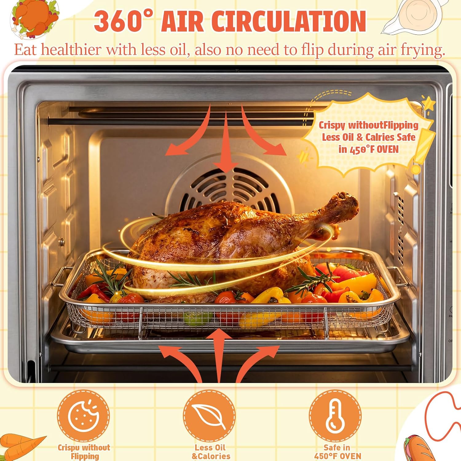 2 Set Large Air Fryer Baskets for Oven 15" x 11" Stainless Steel Air Fryer Basket and Tray with 50 Pcs Parchment Papers Baking Sheet for Grilling Cooking Dishwasher and Broiling image 3