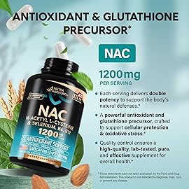 NAC Supplement | Selenium | B6 | B12 - Antioxidant, Immune Support - N Acetyl Cysteine 600 mg per Capsule, 1200 mg per Serving - Made in USA - Non-GMO, Gluten-Free, Vegan - 240 Caps, 4 Month Supply