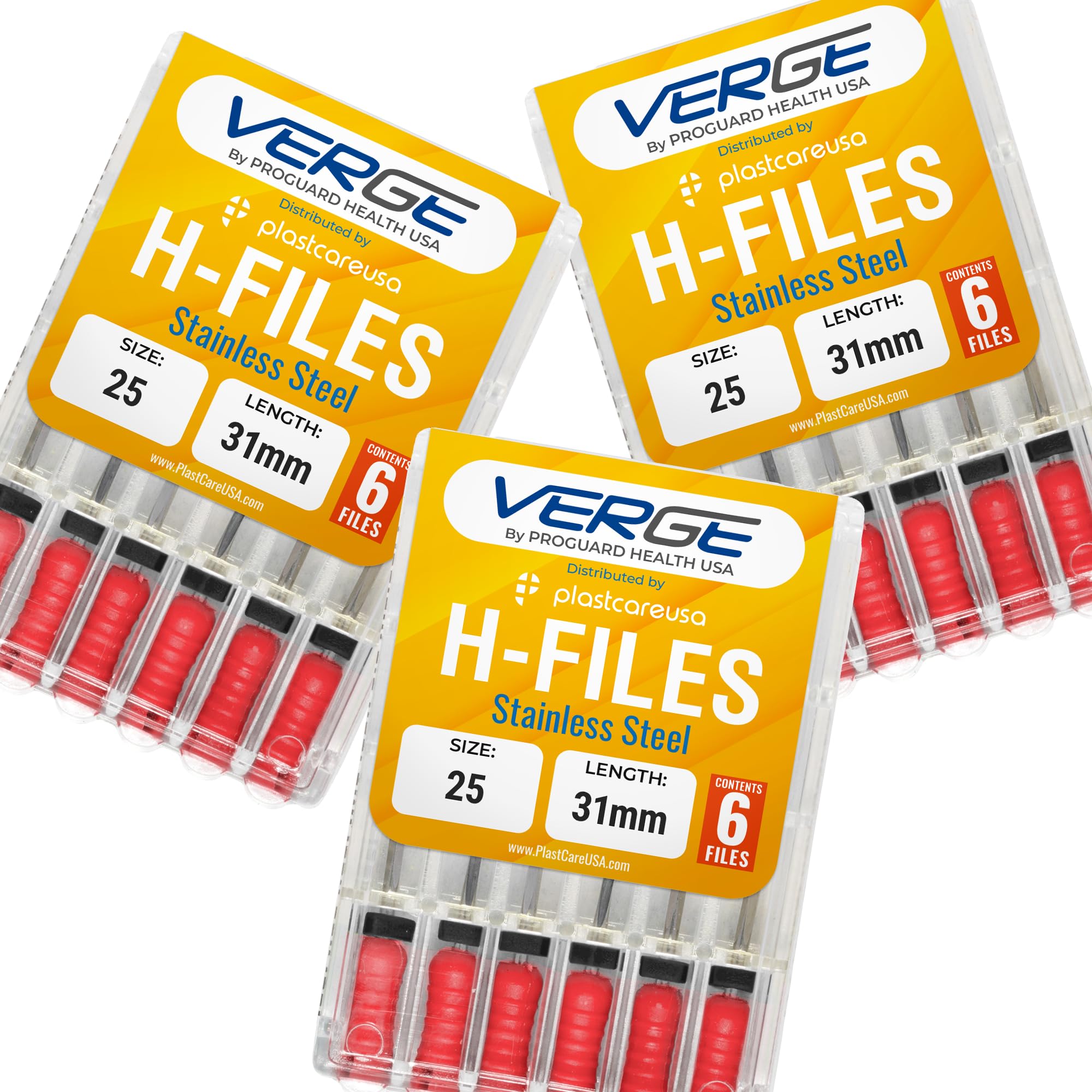 Dental Endodontic 31mm Endo H Files (3 Packs of 6) (18 Total Stainless Steel Hedstrom Files) (#25 Red)