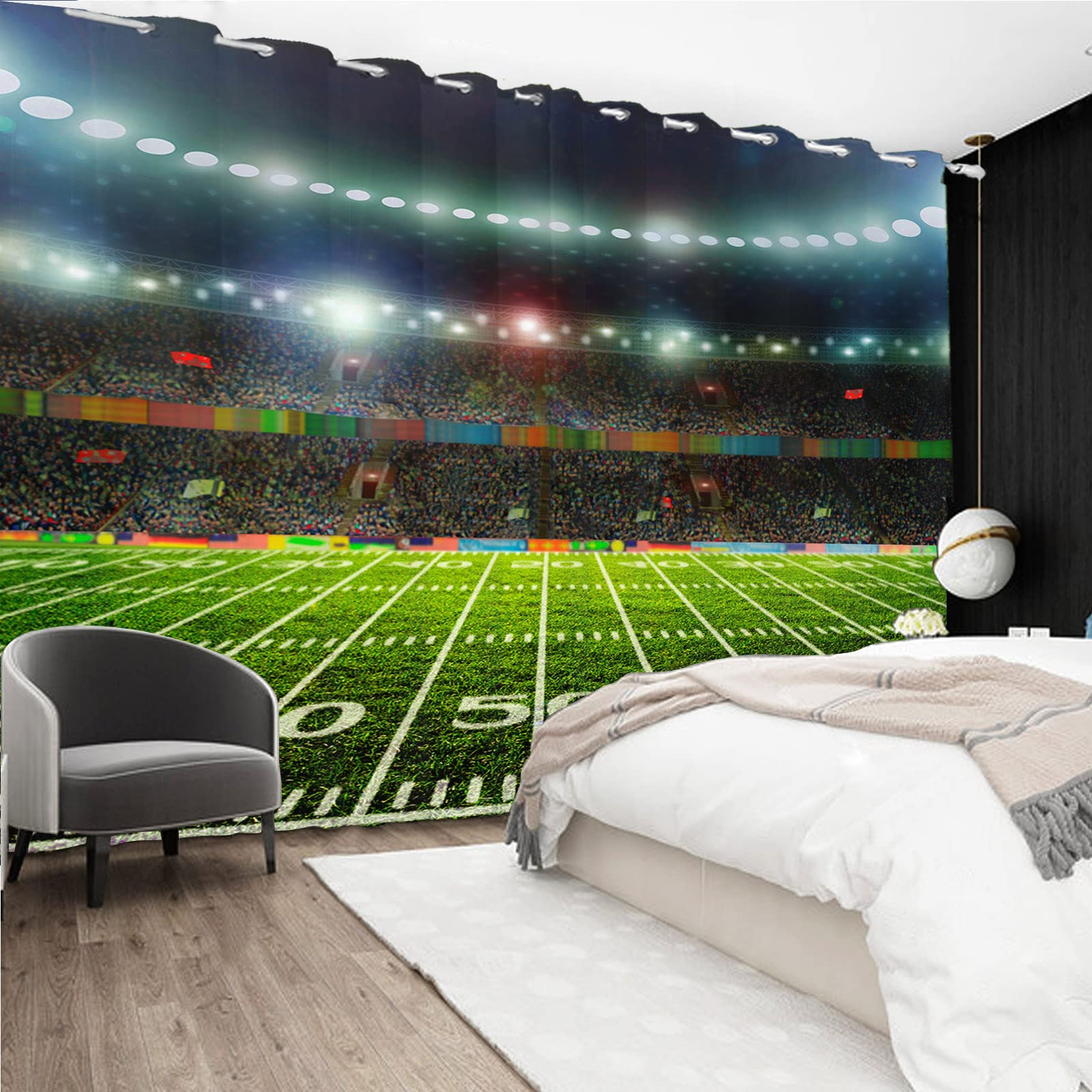 DORCEV Football Field Window Curtains for Kids Boys Adults Bedroom Decorations Soccer Field Drapes Sports Stadium Window Treatment Bedroom Living Room Kitchen Blackout Decor,42x63 inch,2 Panels