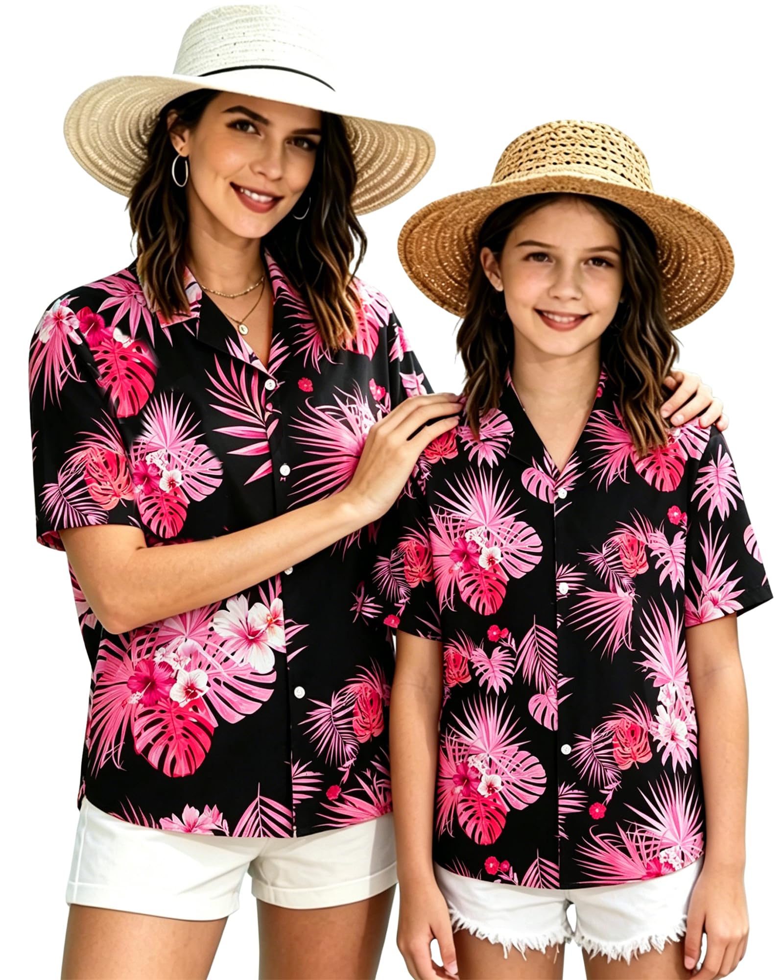 SANGTREE Girl's &amp; Women's Hawaiian Shirts Button Down Short Sleeve Shirts