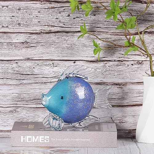 Miniatura 6 de Pisapapeles de cristal azul para decoración de peces de vida marina, figuras de peces de vidrio soplado a mano, arte de cristal, animales marinos,
