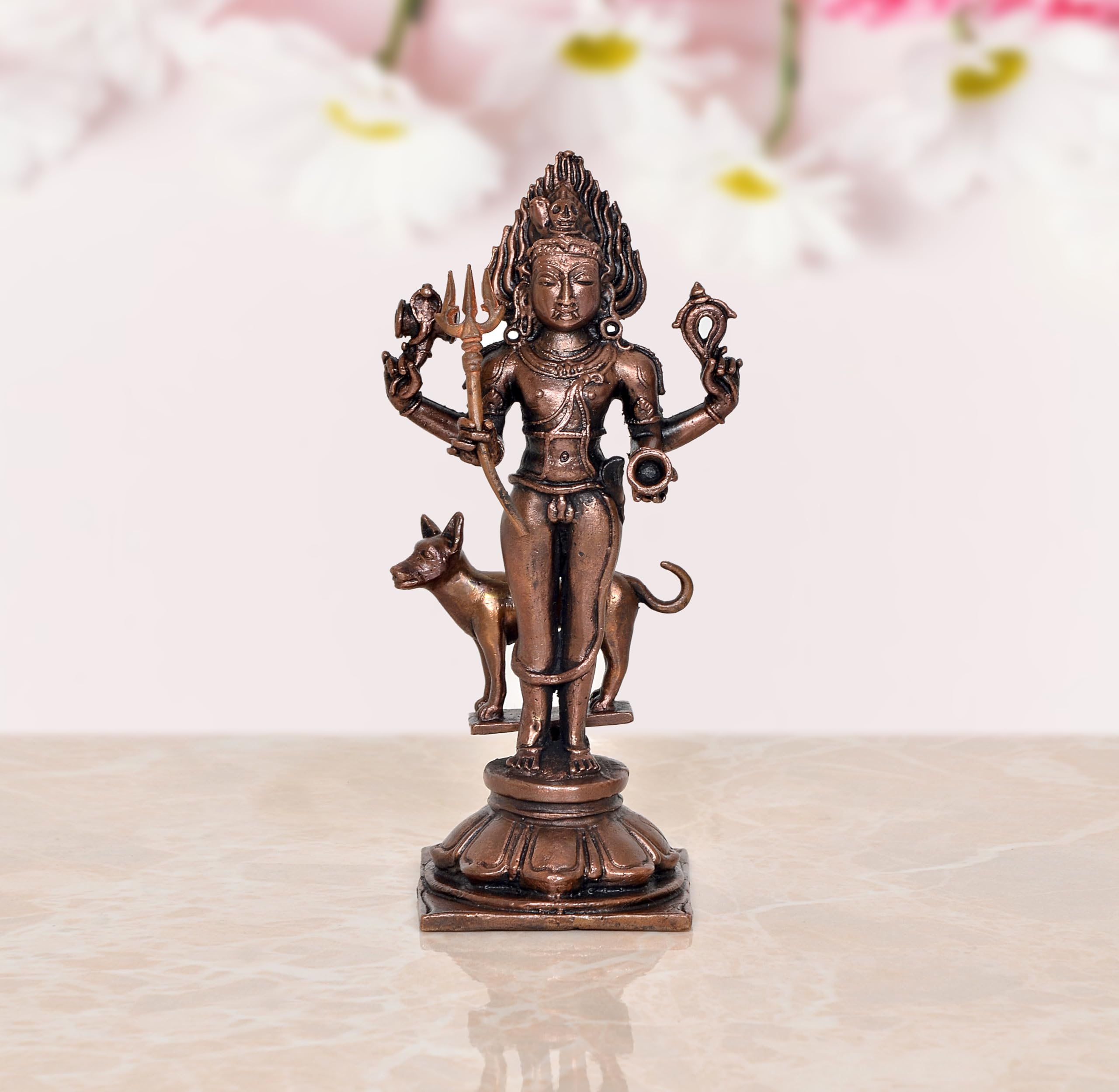 Statues Idoles Shree Kal Bhairav en cuivre véritable ciselé pour décoration d'intérieur