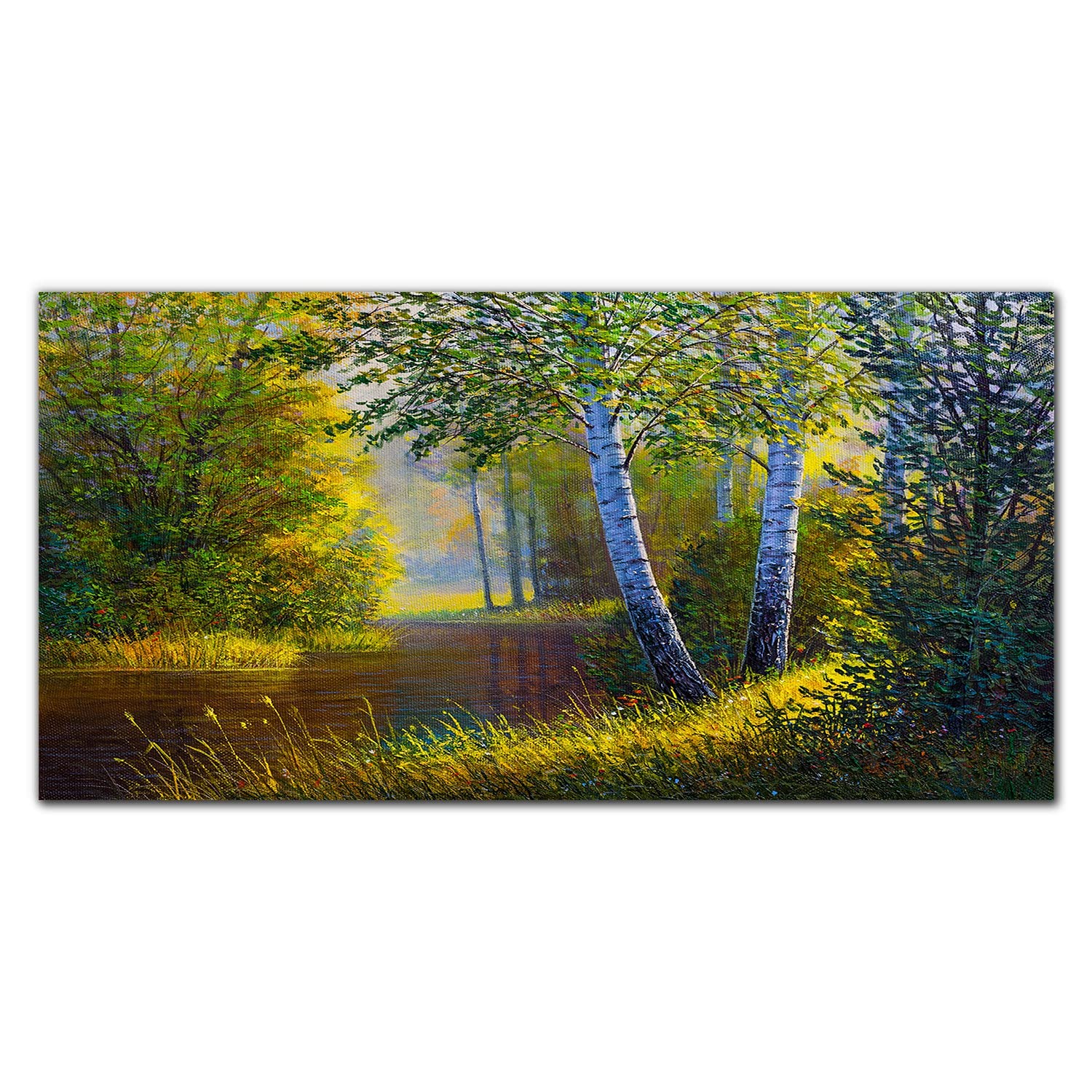 Crédence de cuisine en verre trempé 100x50cm fond de hotte motif fleurs forestières rivière