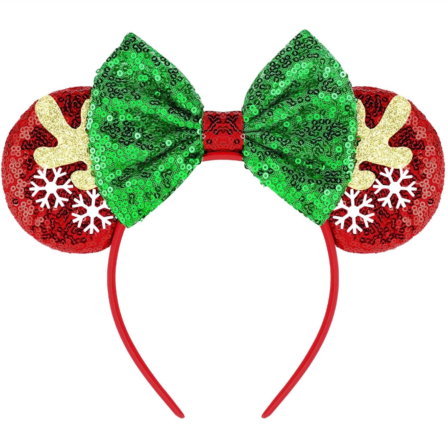 Winvin Set Of 24 Mouse Costume Deluxe Fabric Ears Headband Red Bow Boys Girls Birthday Party Hairs Accessories Baby Shower Headwear Halloween Favors Decorations (Sequin Black And Red)