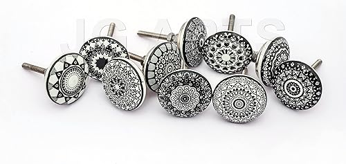Juego de 10 manijas de cerámica de cerámica negra para gabinete, manijas para cajones, manijas para muebles, estilo shabby chic vintage