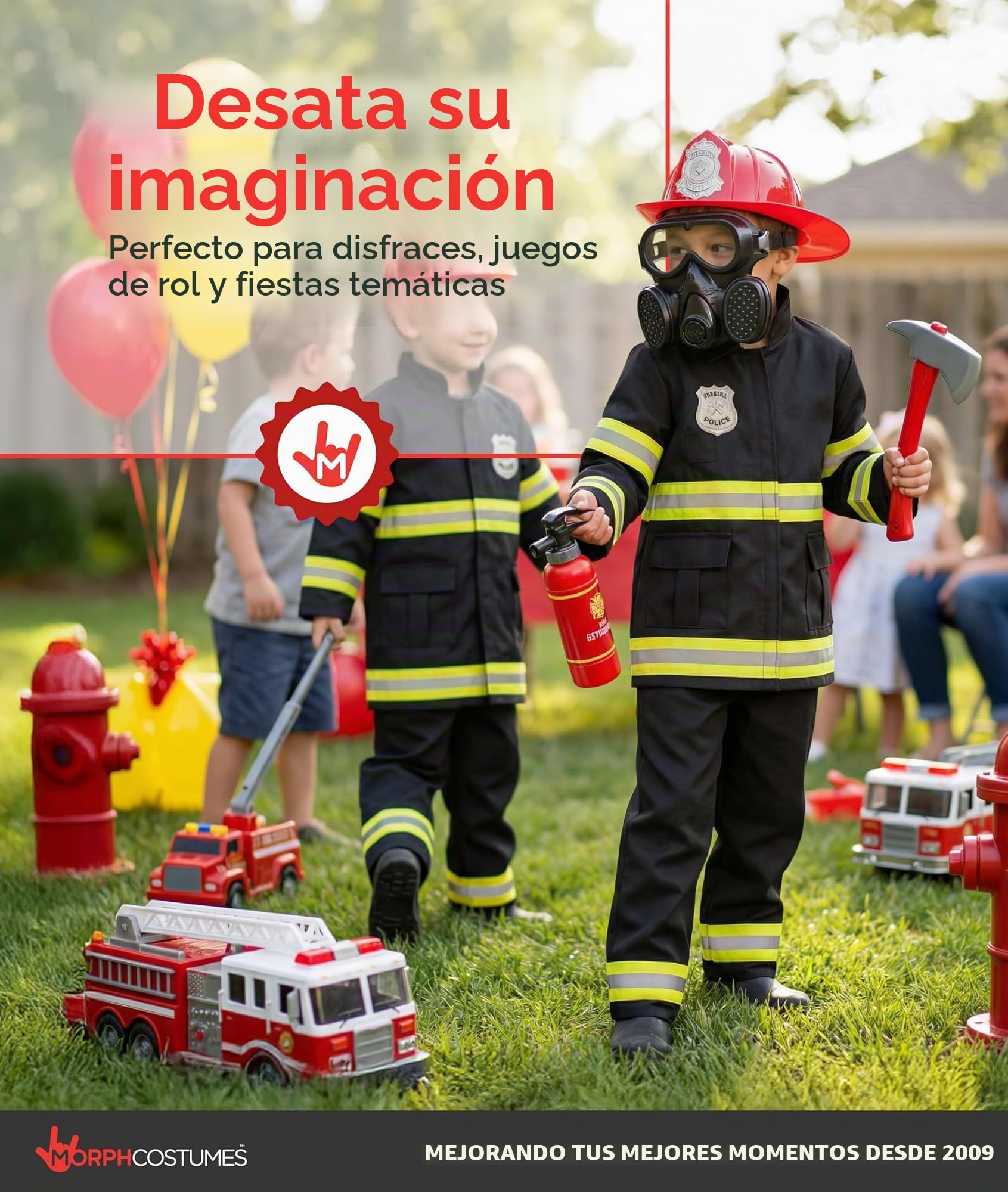 Morph - Disfraz de bombero infantil, disfraz de Halloween para niños, tallas S, M y L