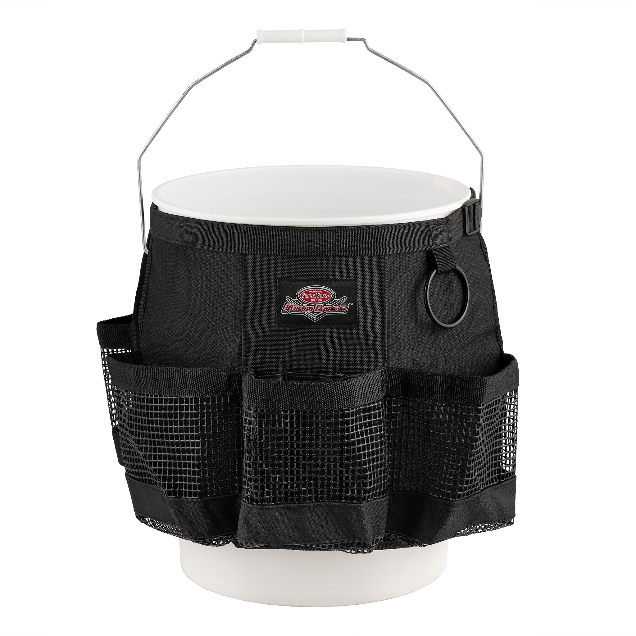 Bucket Boss Auto Boss Wash Boss Organizer for a 5 Gallon Bucket, with Fast-Drying, Exterior Mesh Pockets for Car Wash Supplies, Allowing for Soap and Water in the Bucket, in Black, AB30060