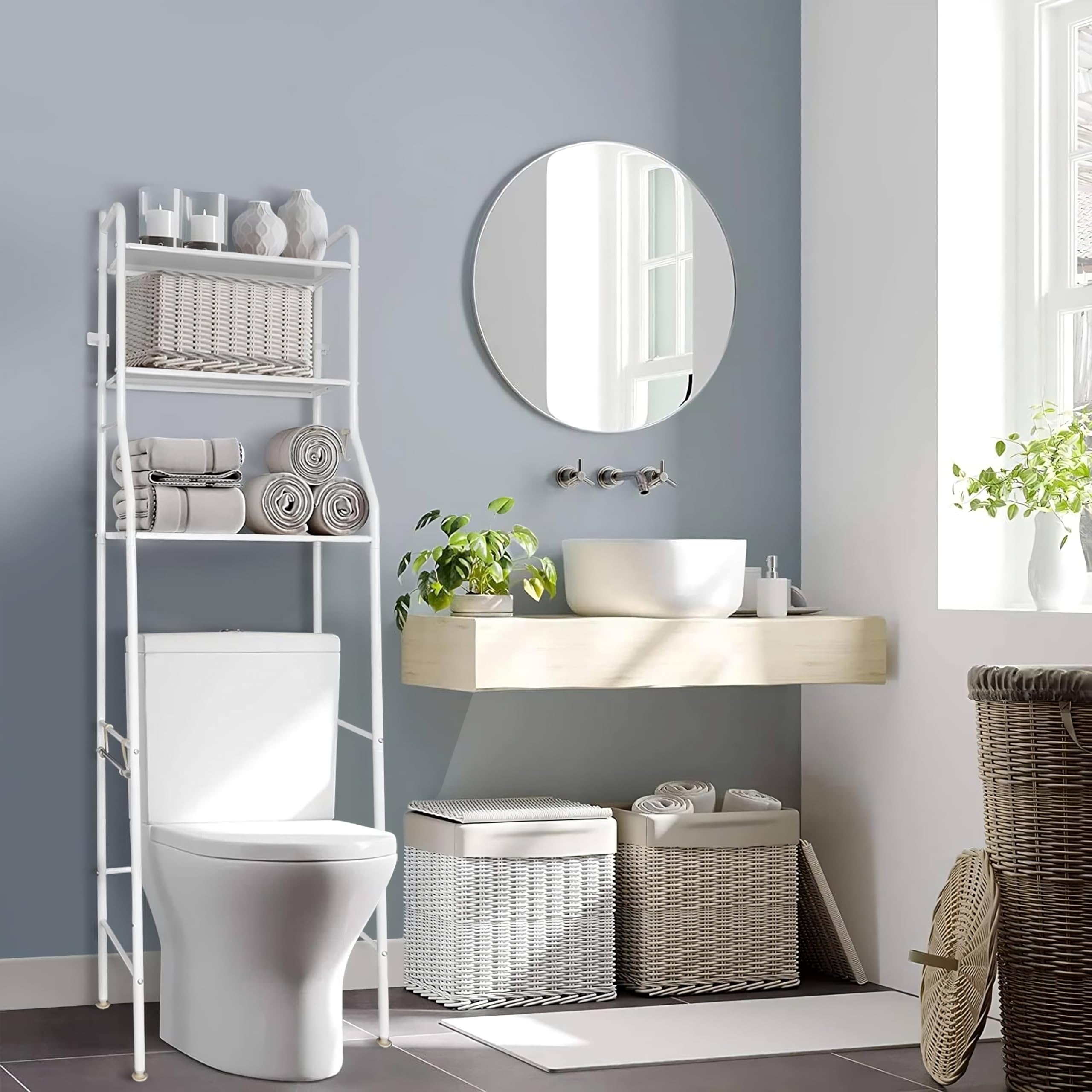 Retoo Toilettenregal, Badezimmerregal, Waschmaschinenregal, 3 Badregal offenen Ablagen, WC Regal, Platzsparend, Leicht zu montieren, Waschmaschinenüberbau Multifunktional mit viel Stauraum