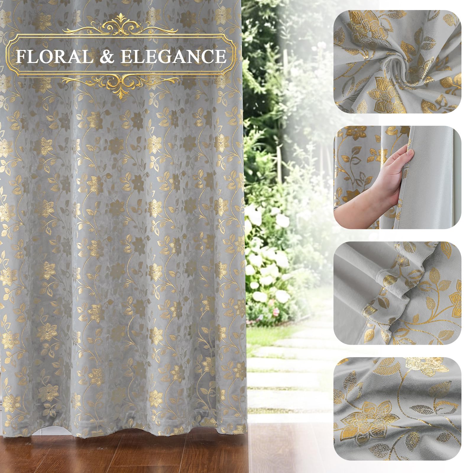 Ystyle Rideau Occultant Lot de 2, 140x225 CM, Beige | Rideaux Floraux Vintage Élégants, Rideau Thermique Isolant Anti Froid et Chaleur, Idéaux pour la Chambre et le Salon