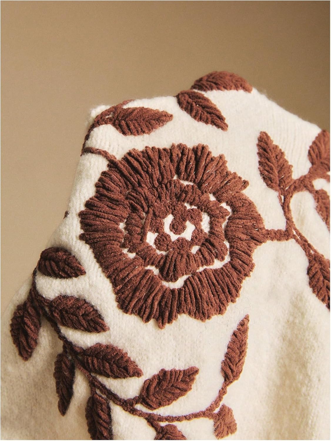 Verdusa Women's Vintage Floral Sweater Cozy Oversized Sweaters Embroidery Boho Chic Knit Pullover Tops - Image 7