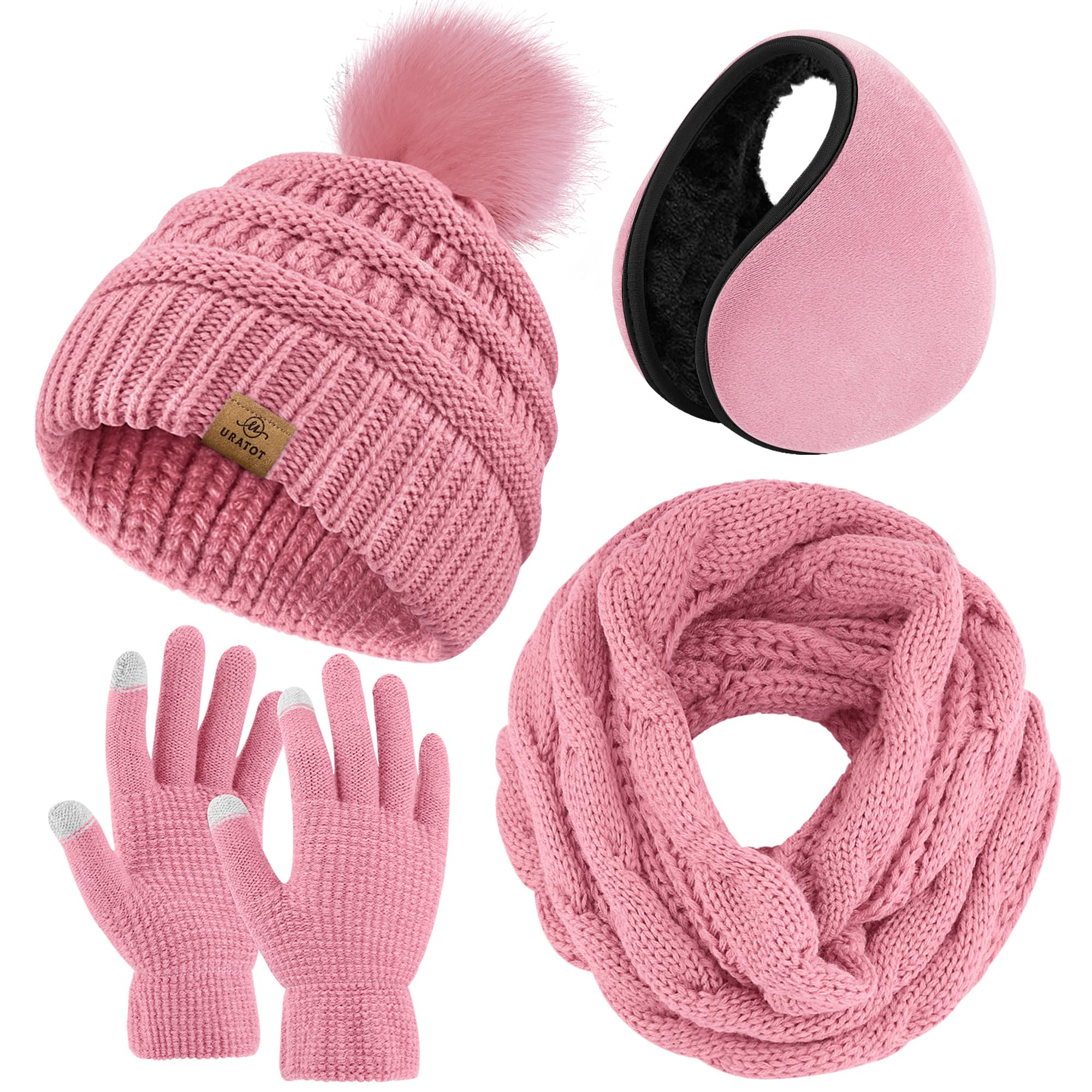 4-In-1 Winter Warm Sets Knitted Scarf Touch Screen Gloves Beanie Pompom Hat and Winter Ear Warmer for Men or Women-image-38