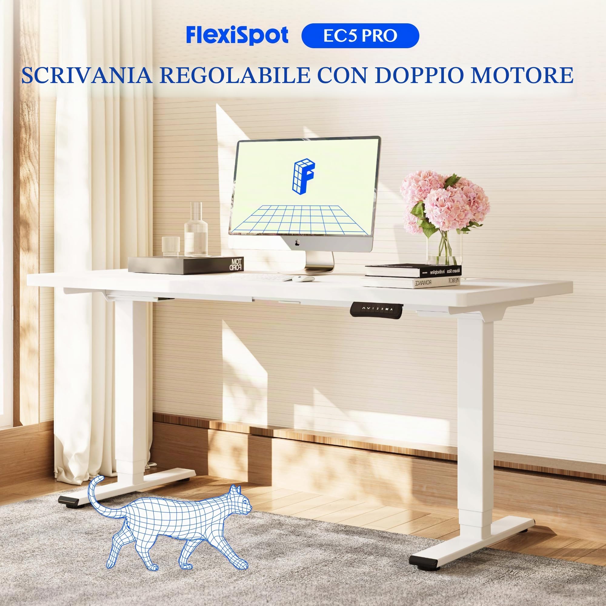 FLEXISPOT E5 Pro+ Scrivania Elettrica Regolabile in Altezza 160 * 80cm FSC, 2 Motori, 3 Sezioni, Motorizzata