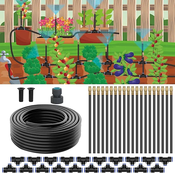 Flantor Drip Irrigation Kit, Garden Irrigation System 1/4" Blank Distribution Tubing Watering Drip Kit/DIY Saving Water Automatic Watering System for Garden, Greenhouse, Flower Bed, Patio, Lawn (66ft)