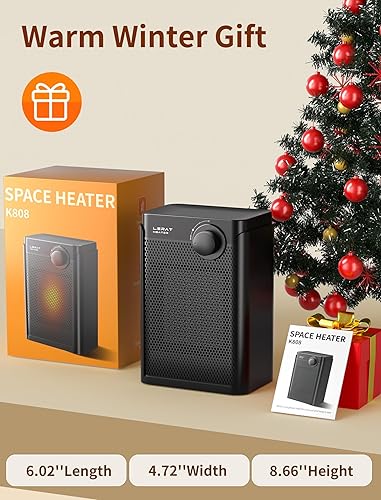 Miniatura 6 de Lerat Calentador de espacio eléctrico, calentador pequeño para uso en interiores, calentador portátil de calentamiento rápido PTC de 1200 W,