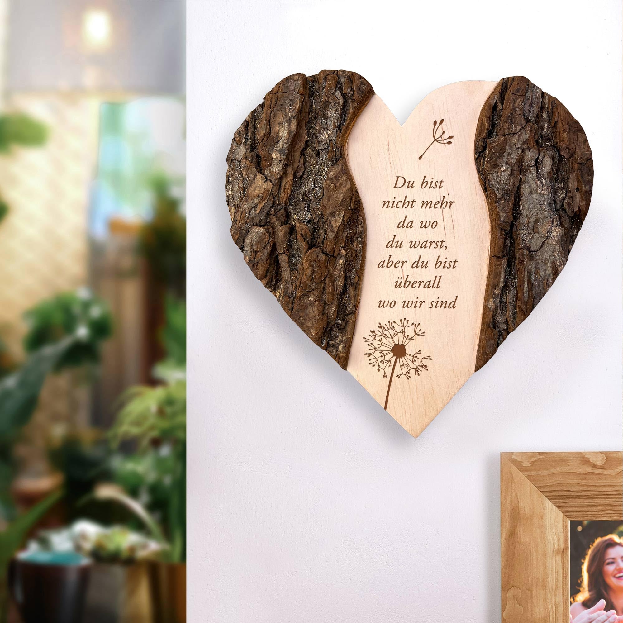Casa Vivente Holzherz mit Gravur zur Trauer, Gedenktafel für Verstorbenen, Deko Andenken, Herz Grabschmuck, Trauergeschenke, Holz Herz Erinnerung