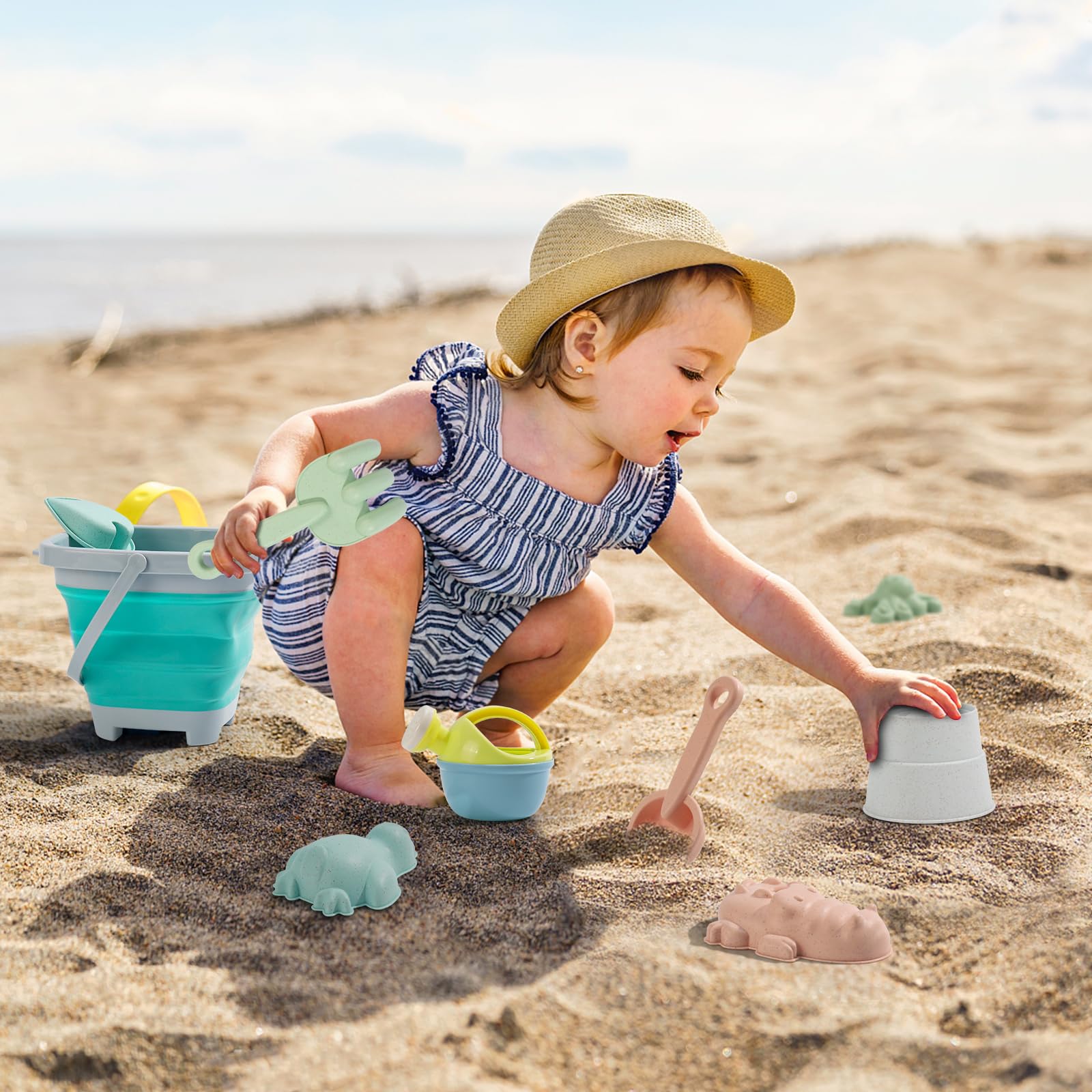 hahaland Giocattoli da Spiaggia per Bambini - 7 Pezzi Set di Secchiello e Paletta Mare, Giochi