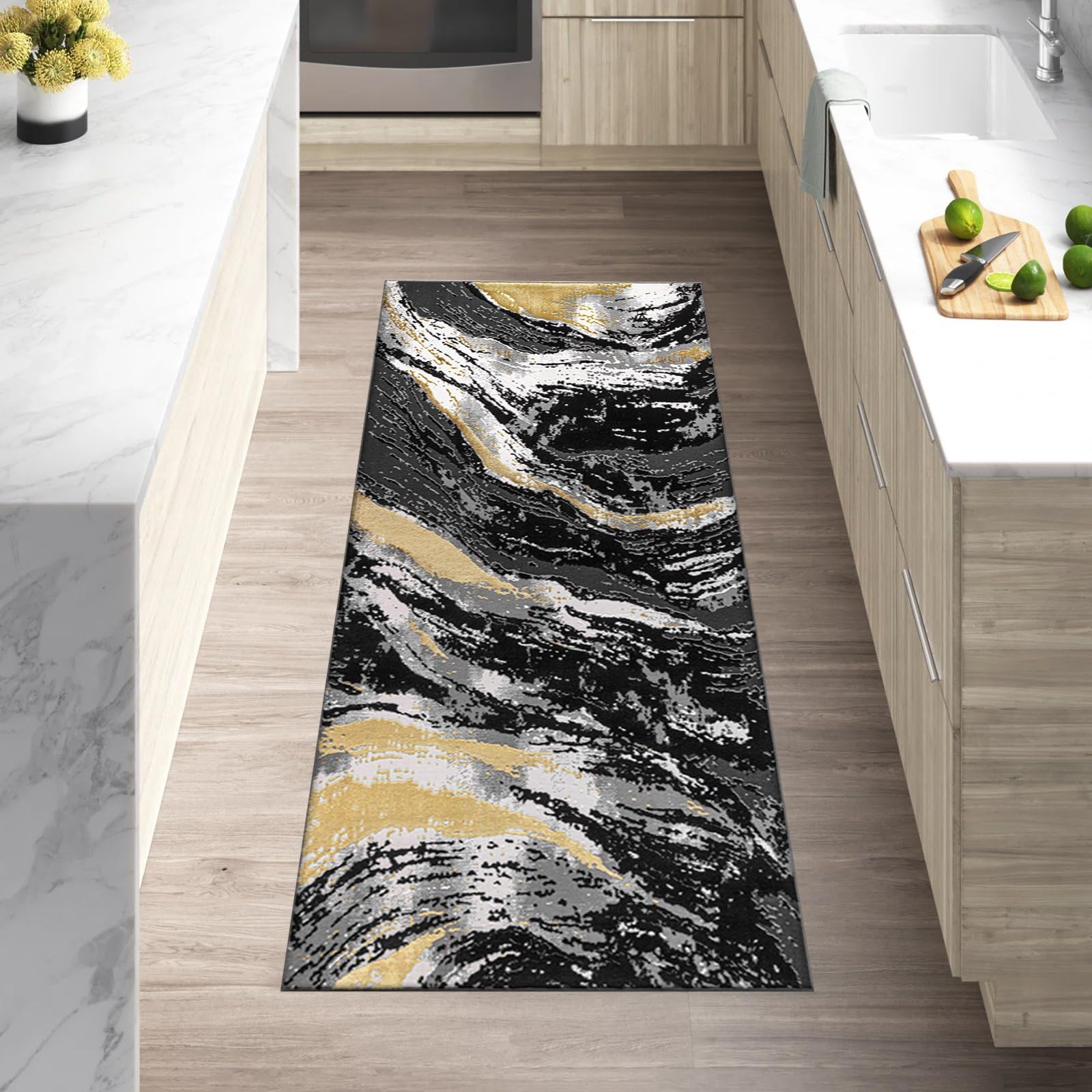 renoazul® Jute Rug Runners For Hallways - Jeze Abstract Black Rug - 60 x 220 cm - Washable Hall Runner Rugs For Kitchen, Bedside and Corridor — image 1