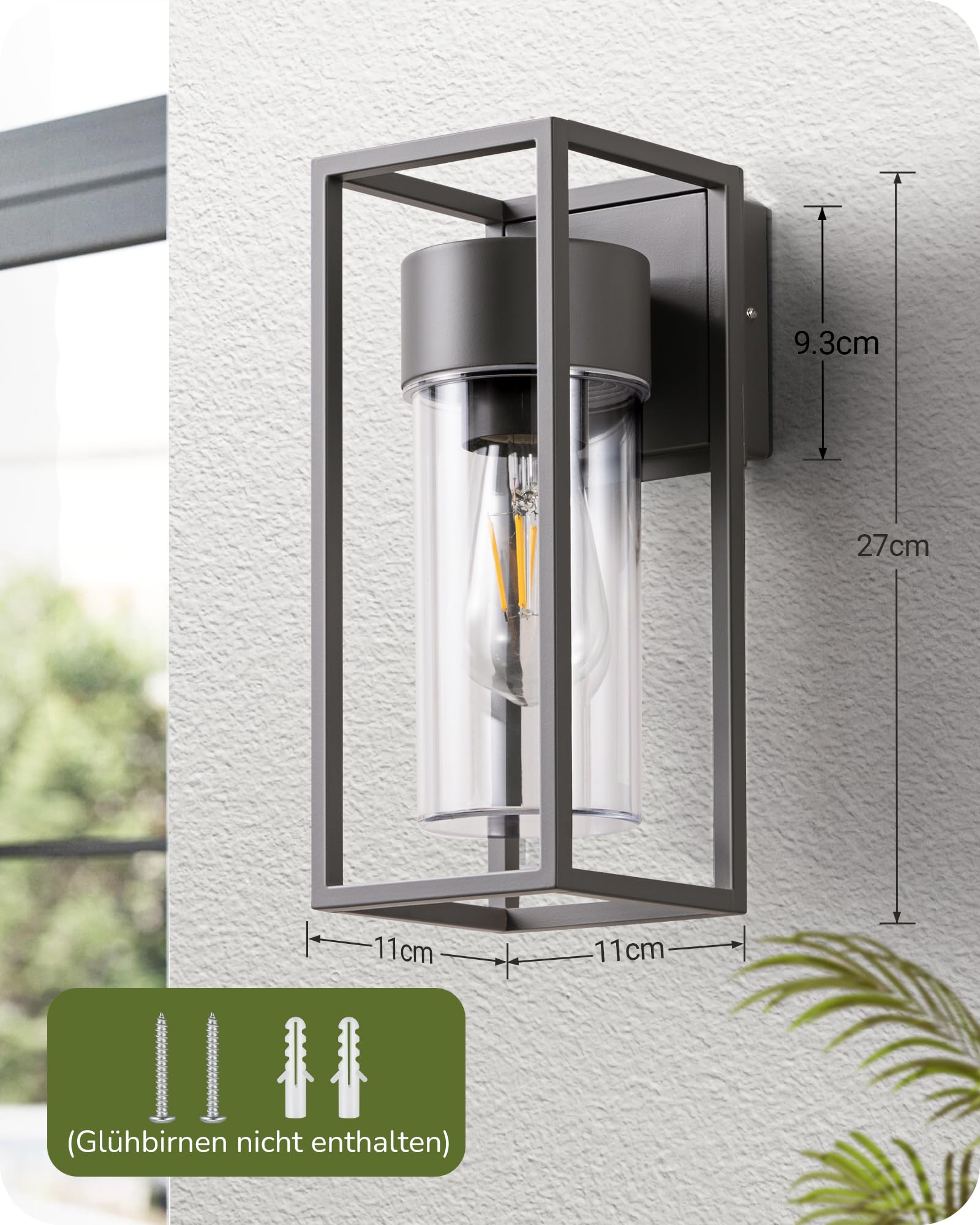 EDISHINE Wandleuchte IP44 Wasserdicht Anthrazite, Wandlampe für Außen & Innen, Modern ohne Leuchtmittel