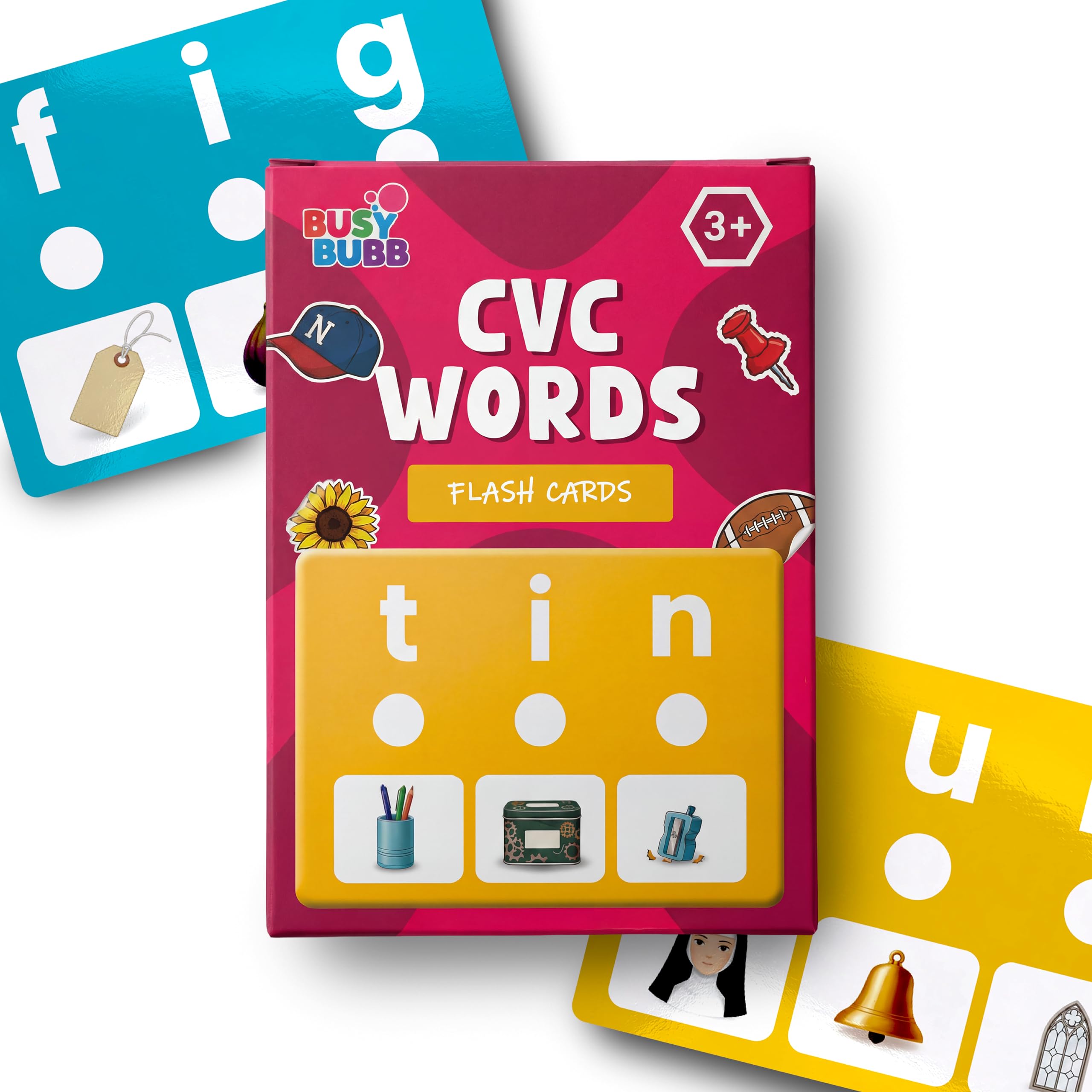 CVC Words Flash Cards for Kids Age 3+ | 100 Double Sided Laminated Wipe & Clean Cards | Phonics, Early Reading & 3 Letter Word Learning Activity-image-46
