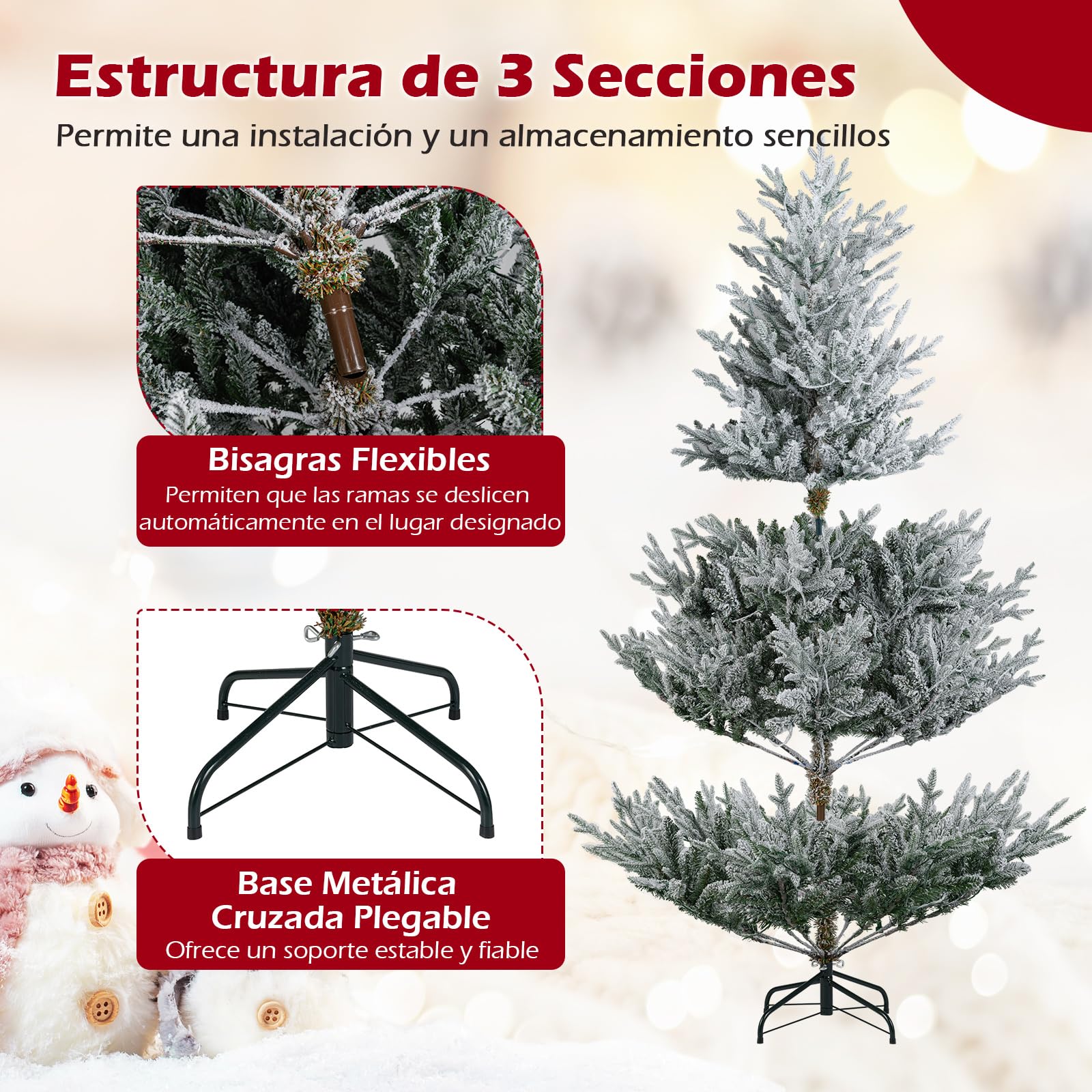 GYMAX Árbol de Navidad Artificial con Luz, 180/210/240cm Árbol Navideño Nevado con 762/1074/1470 Ramitas, 340/450/580 Luces LED Blanco Cálido Regulables, 13 Modos para Fiesta y Hogar (180 cm)