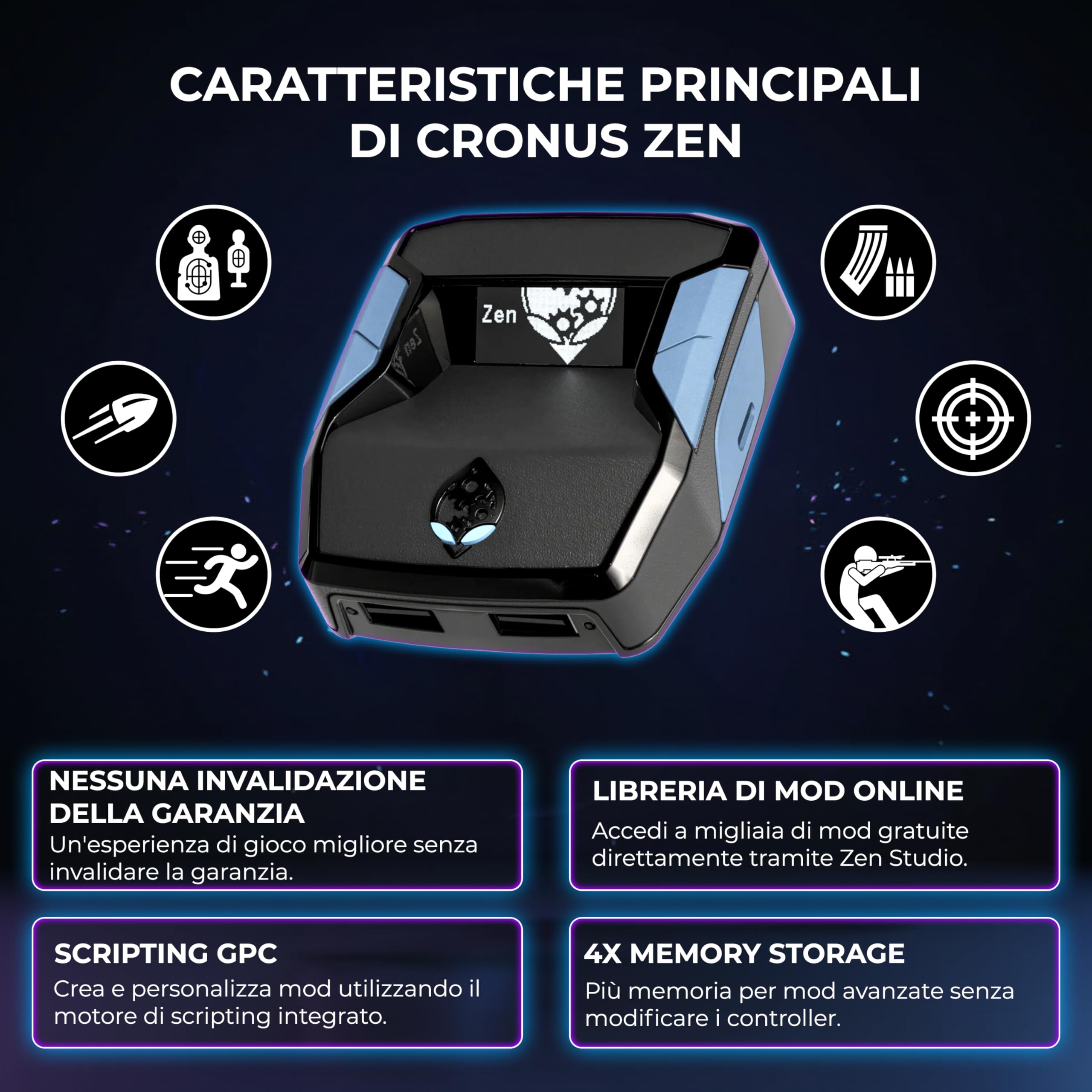 Collective Minds ‘Cronus Zen’ Adattatore per Controller per PS4, PS5, Xbox One, Xbox Series X|S, Switch e PC | Gioco Cross-Platform, Mods, Script e Supporto Tastiera/Mouse