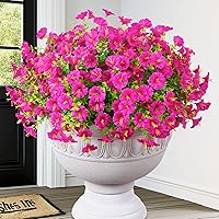 MARTINE MALL 12 Pack Realistic UV Resistant Artificial Petunia Flowers for Outdoors - Fuchsia Fake Silk Blooms for Porch Garden Patio
