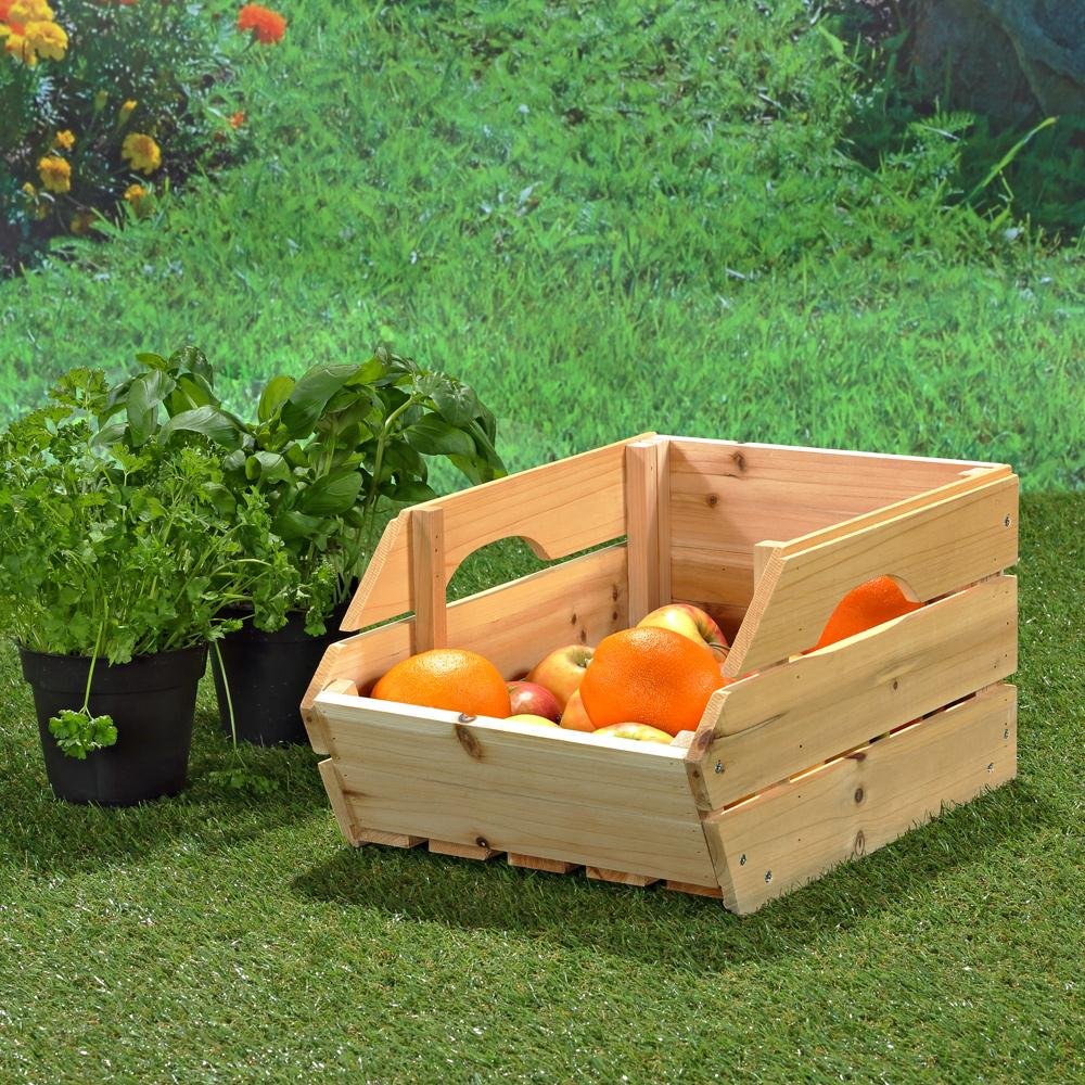 Mucola Holzkiste Obstkiste mit Griffen 3 Stück stapelbar 38x27x20 cm Natur | Kartoffelkiste Weinkiste aus Vollholz, für Kartoffeln, Obst und Gemüse, für Küche, Keller und Vorratskammer