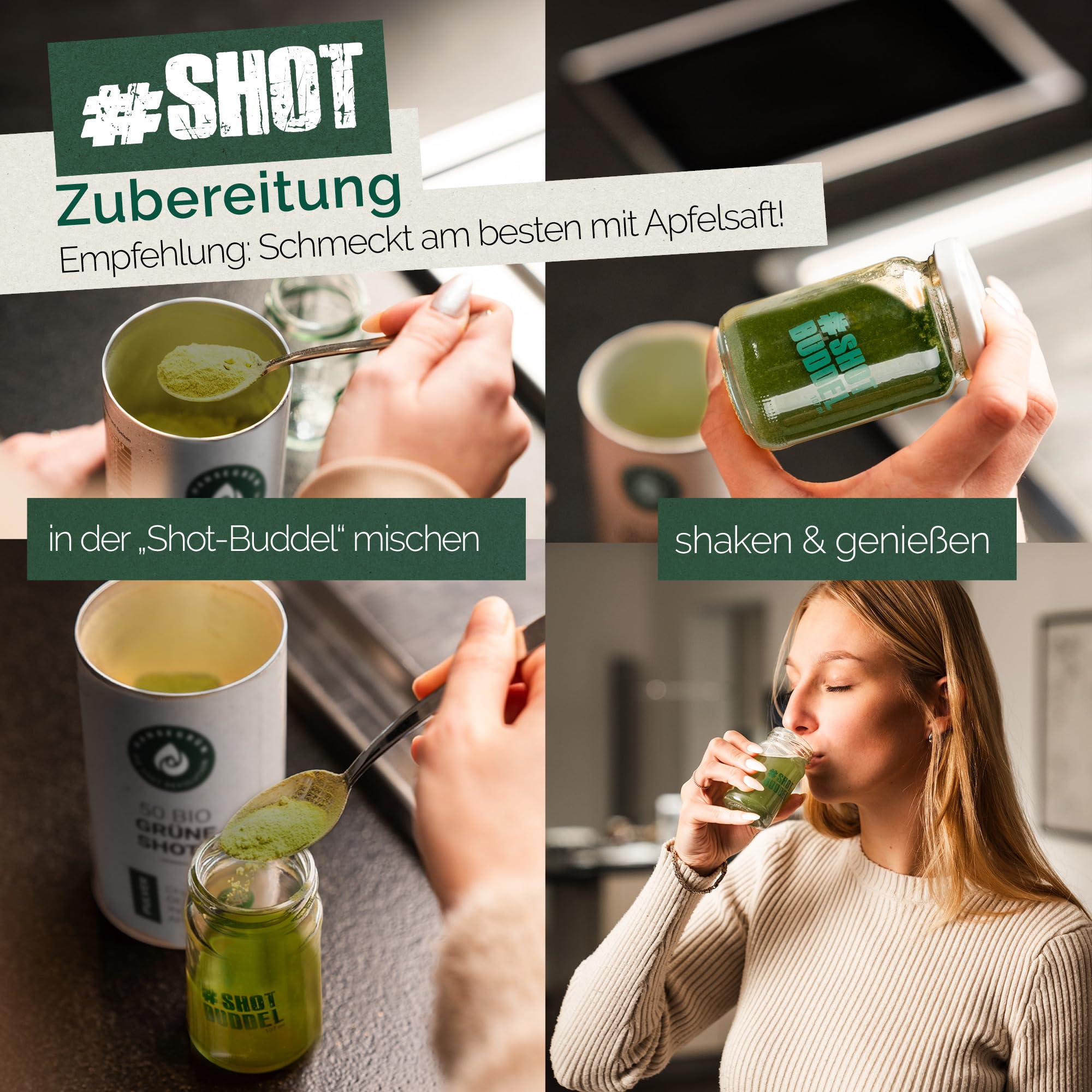 Hansegrün - Bio Grüne Darm¹ Shots (50 Stk.) - Superfood-Pulver mit Gerstengras - Vegane Greens für die Darm-Gesundheit¹ - mit Chlorella & Brennessel - 100% echte Zutaten zur täglichen Zubereitung