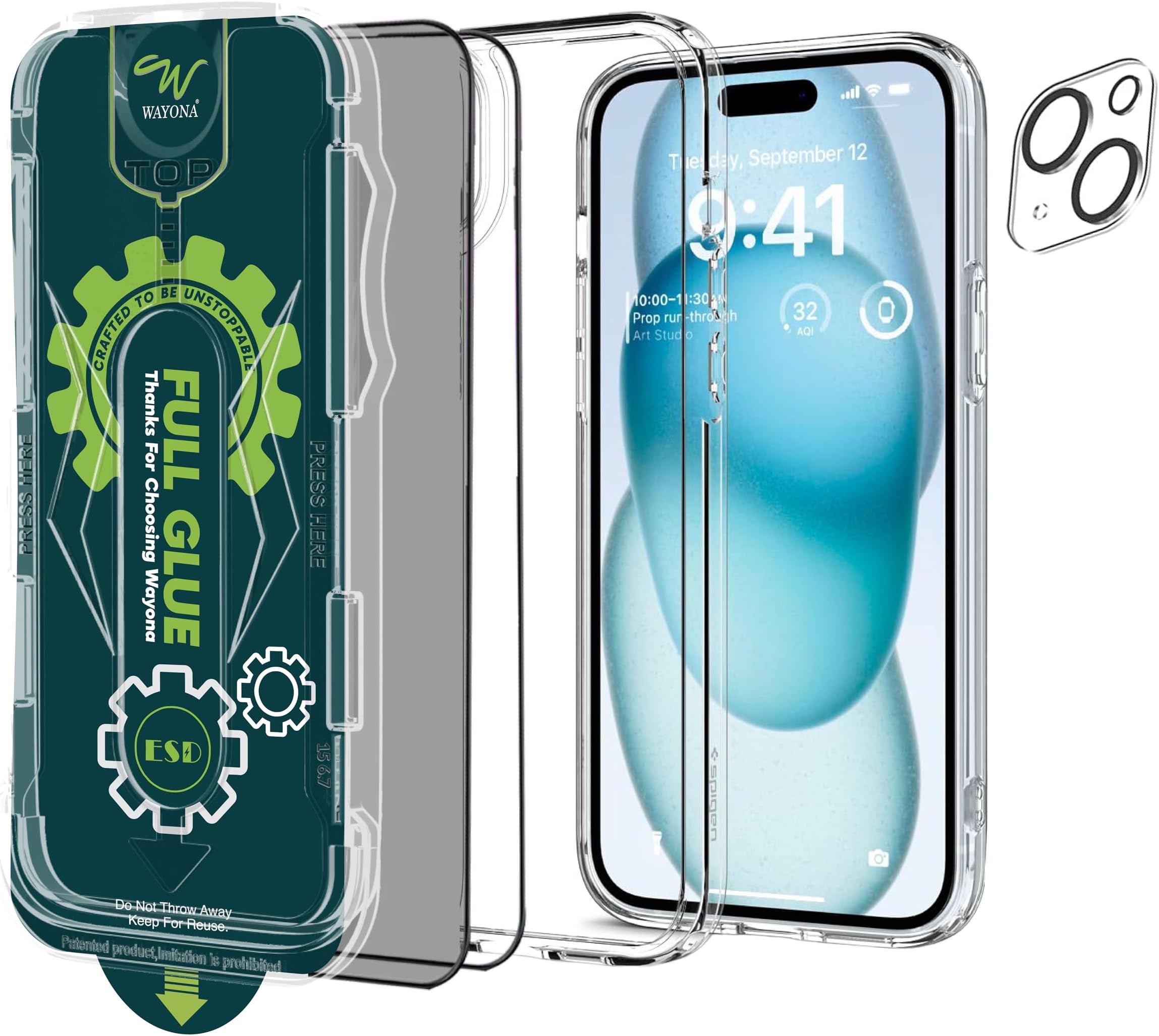 Wayona for iPhone 15 Plus Privacy Screen Protector & Magsafe Clear Case Edge to Edge Easy Fit Tempered Glass 2Pack (Privacy + Clear)