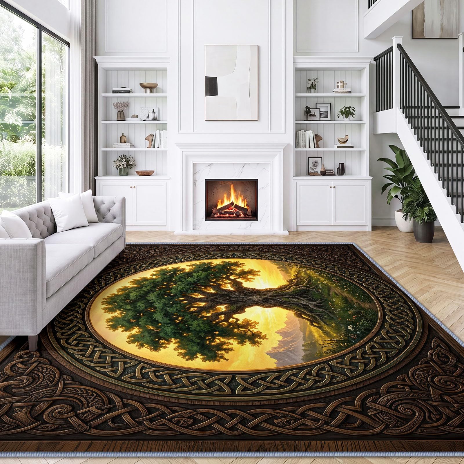 Générique Nature Plantes Floral Tapis Salon Vert Arbre Prairie, Lavable en Machine 140 x 200 cm Grand Tapis à Poil Court Antidérapant Doux pour Adulte Chambre Salle à Manger Bureau