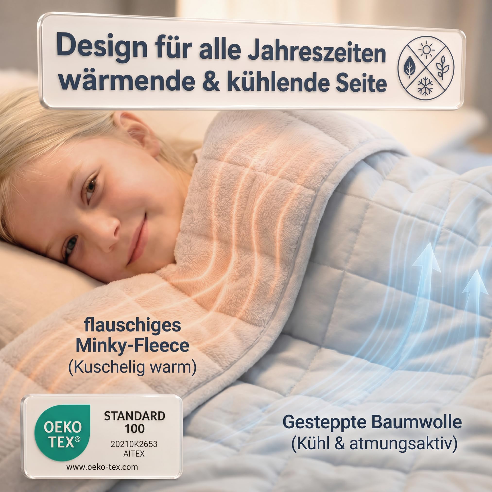 Gewichtsdecke Kinder 100x135cm 2,5kg OEKO-TEX100 Zertifiziert Therapiedecke Winter Sommer