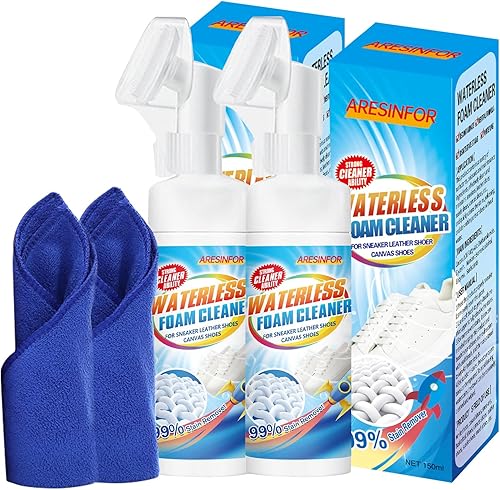 Aresinfor Kit de limpieza de zapatos de 10.6 onzas, limpiador de zapatillas de espuma sin agua, funciona en zapatos blancos, gamuza, botas, lona,