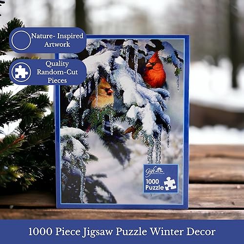 Miniatura 2 de Rompecabezas de 1000 piezas, joyas de la naturaleza - Cardenales en árbol nevado, rompecabezas para adultos y niños