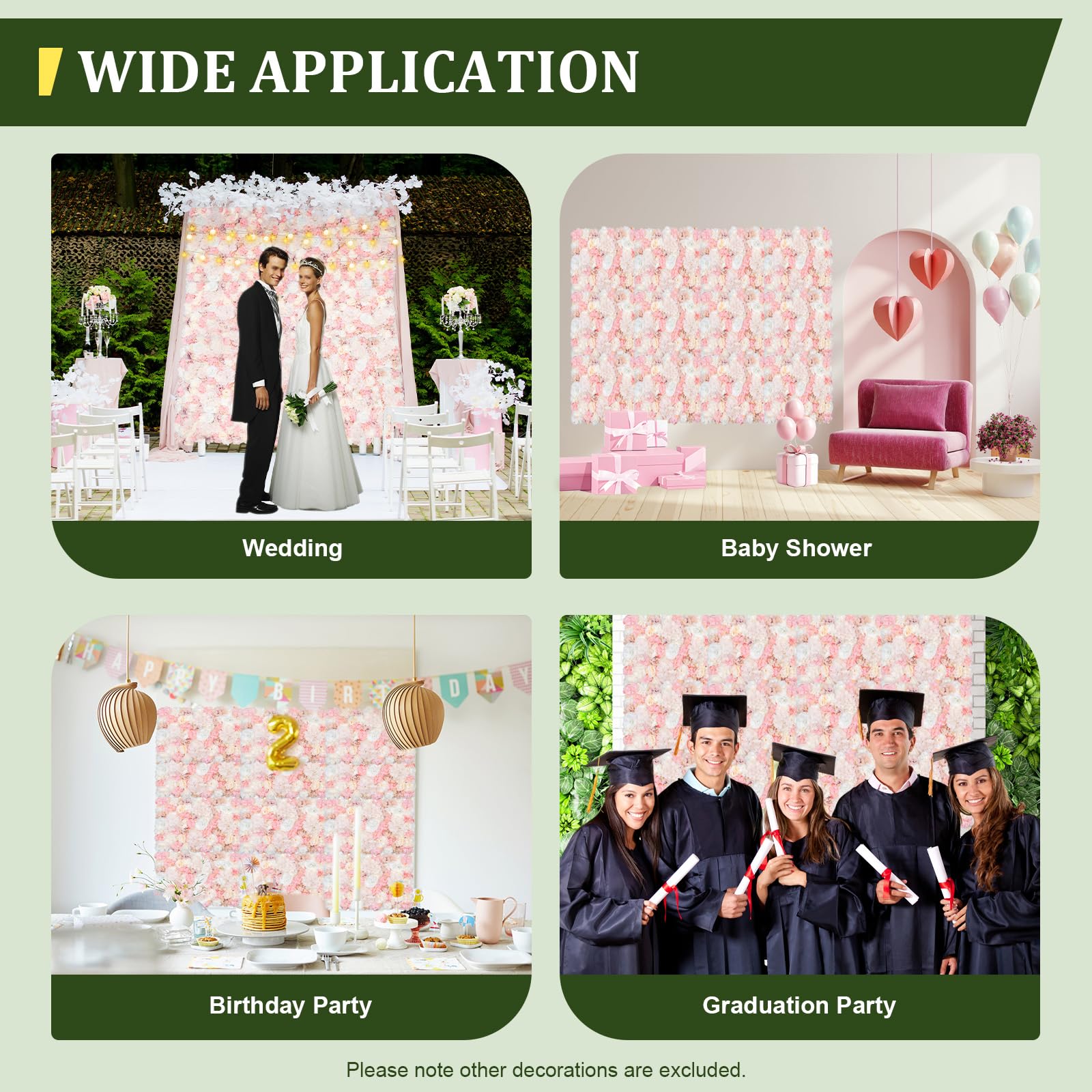 Blumenwand Kunstblumen Hochzeit Party Deko Seide wetterfest Modulare 12er Set 60x40cm